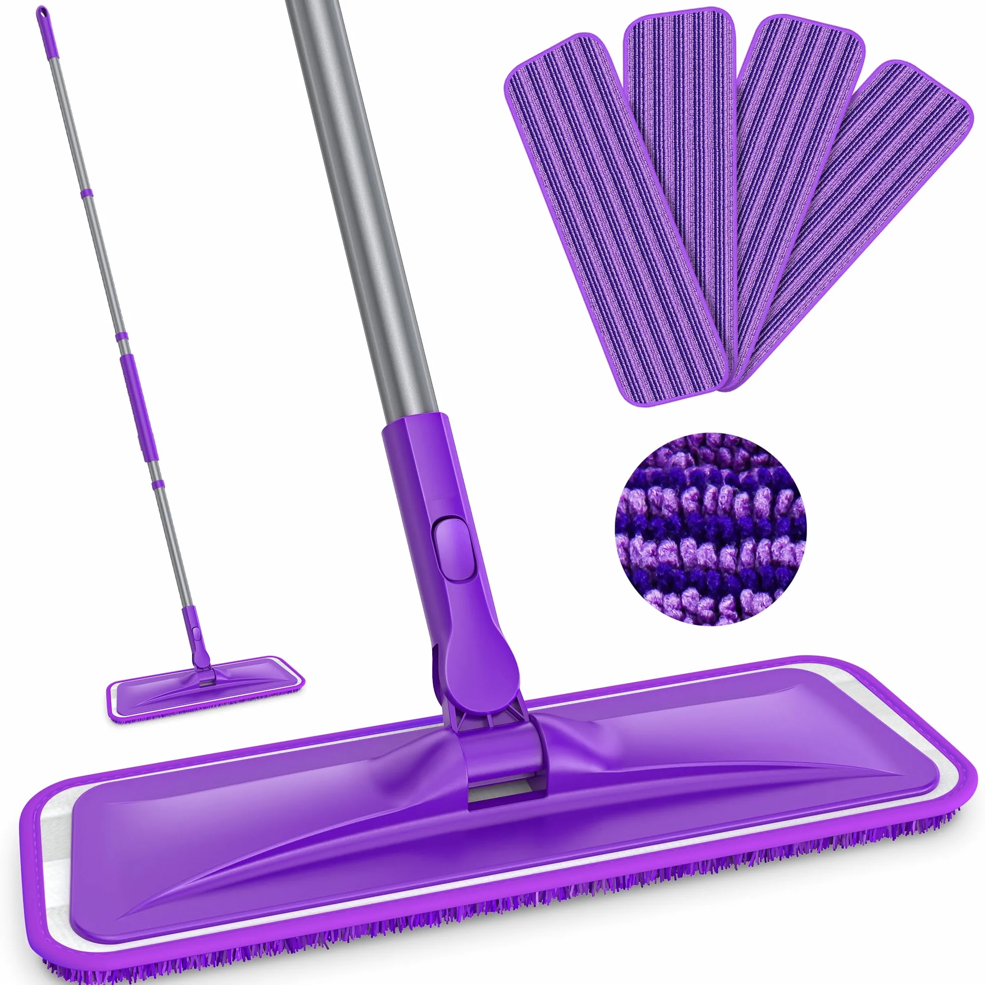 Mopas de microfibra para limpieza de suelos: mopa plana BPAWA con 4 almohadillas reutilizables lavables aptas para Swiffer Powermop, cocina, mopa húmeda y seca para suelos de madera dura, laminados,