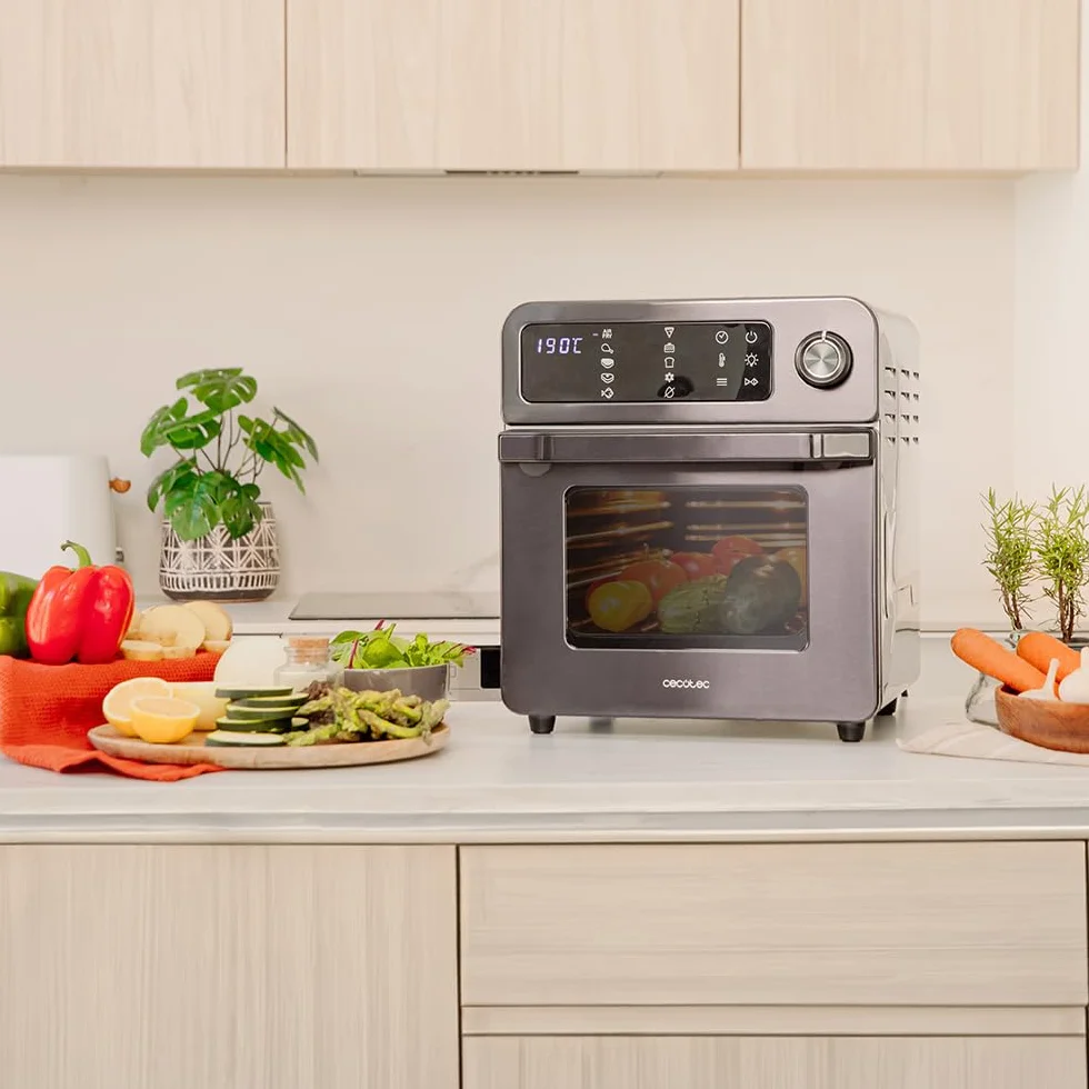 Cecotec Horno Freidora Bake&Fry 1500 Touch. 15 Litros, 1700 W, Resultados más sanos, Pantalla táctil, 10 Menús predeterminados, Acero inoxidable, 60-230 º, Kit de Accesorios