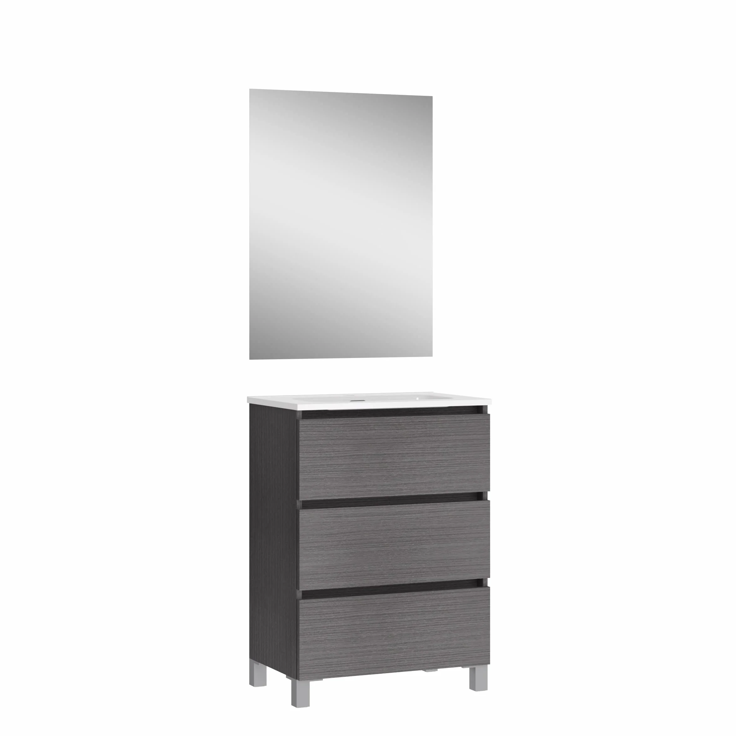 Baikal Mueble de Baño suspendido 50cm Ceniza con Lavabo y Espejo 3 Cajones