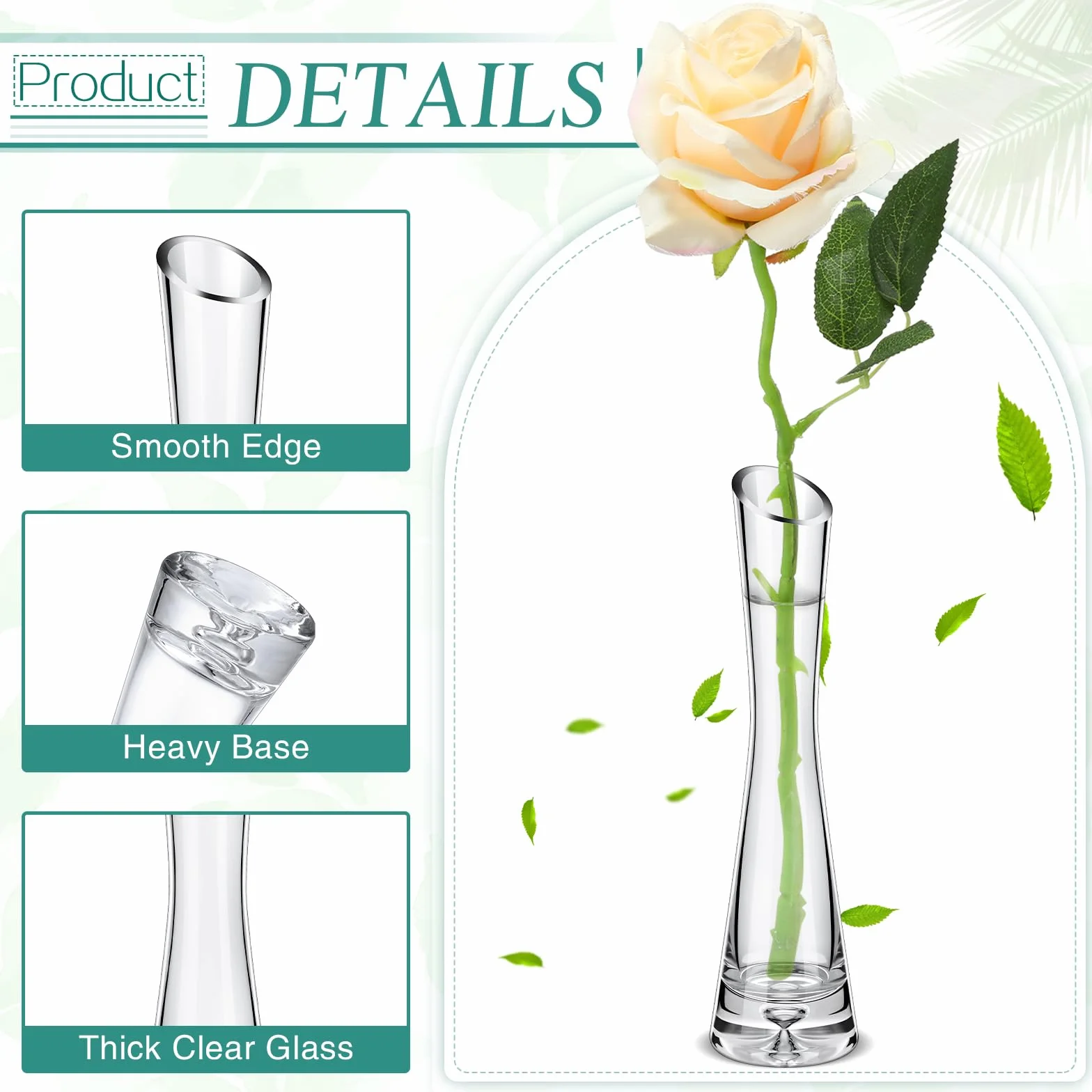 Lallisa Juego de 18 jarrones altos de cristal para centros de mesa, jarrón de rosas delgadas individuales a granel para flores, bodas, fiestas, eventos, decoración de mesa en casa y oficina (7.87