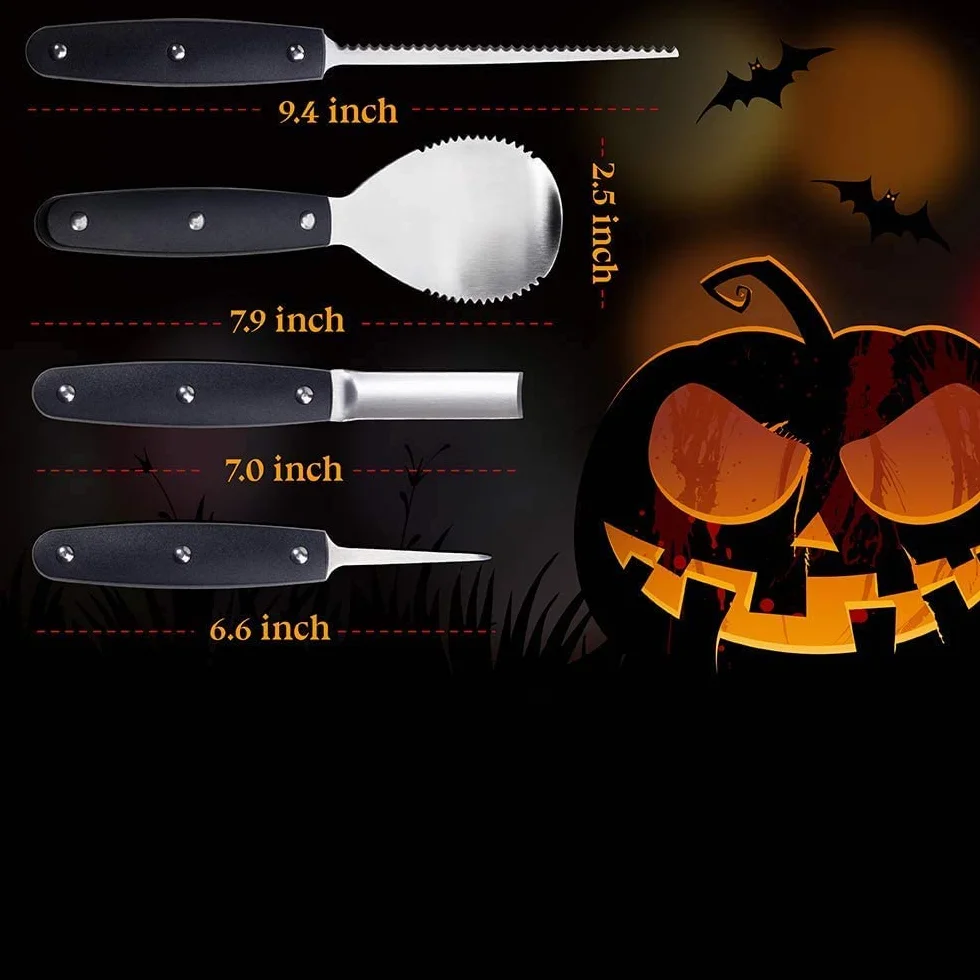 YUET Kit de talla de calabaza de Halloween, 5 piezas herramientas de talla para decoraciones de Halloween (negro)