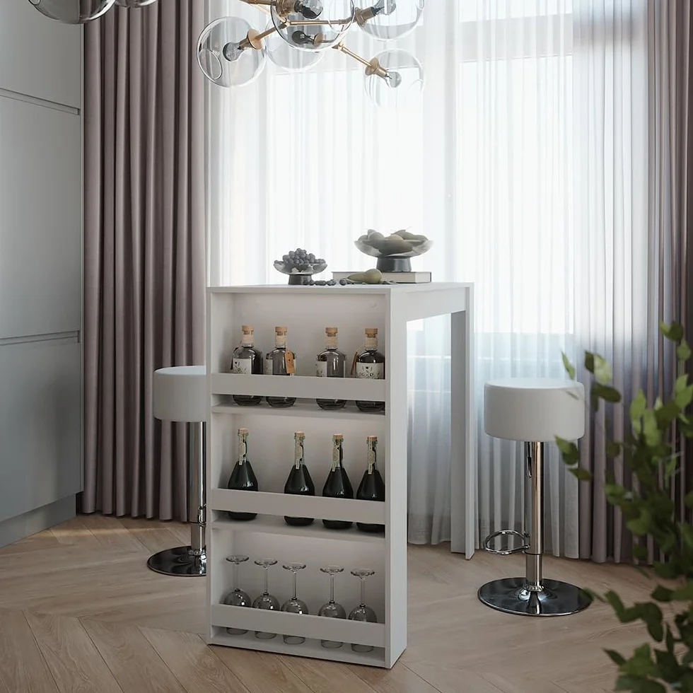 Vicco Juego de Mesa de Bar Repose, Blanco, 57 x 117 cm, 2 Taburetes, Mesa Alta Cocina Comedor