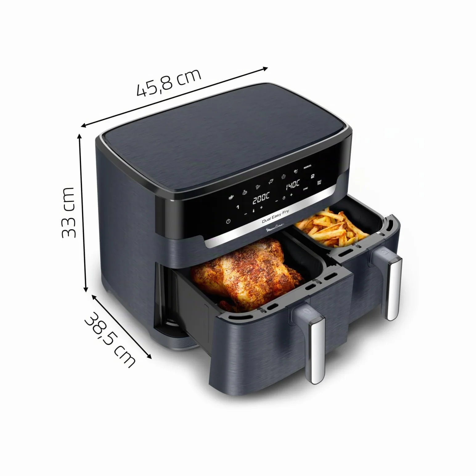 Moulinex XXL Dual Easy Fry 11L: Freidora de Aire de Doble Cesta +8 Personas, Dos cestas (6,5 L + 4,5 L),7 Programas Automáticos, EZ942BF0