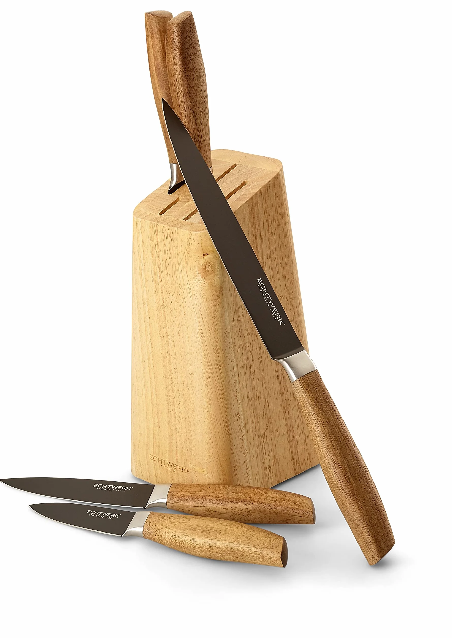 ECHTWERK Juego de cuchillos de cocina de acero, juego de cuchillos de 6 piezas con taco de madera de pakka, juego de cuchillos de cocina, acero especial, extremadamente afilado, Negro-Edición
