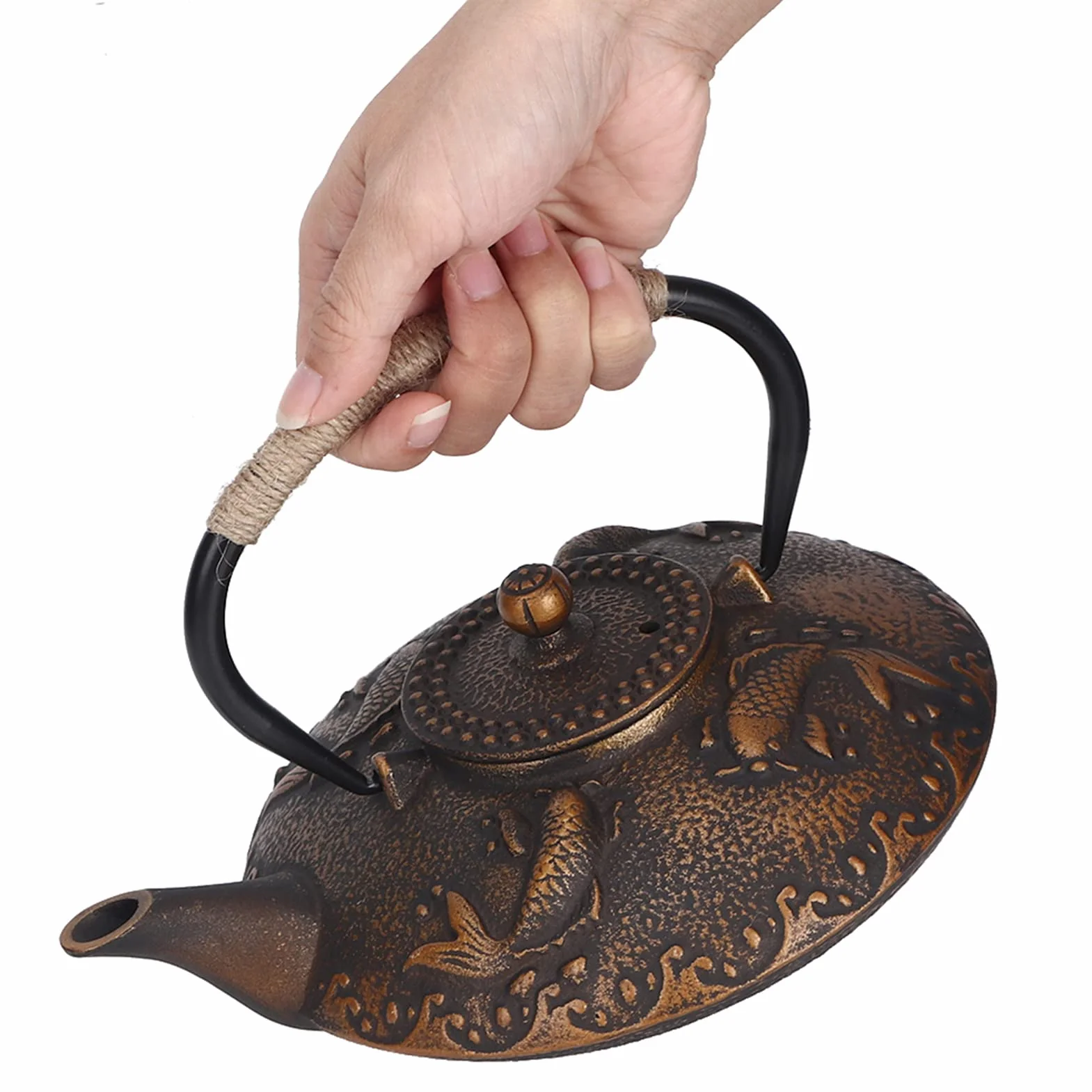 Tetera De Hierro Fundido, Tetera De Hierro Fundido De Peces Koi De Estilo Japonés Con Infusores Para Té Suelto Tetera De Metal Con Tapa 900 Ml