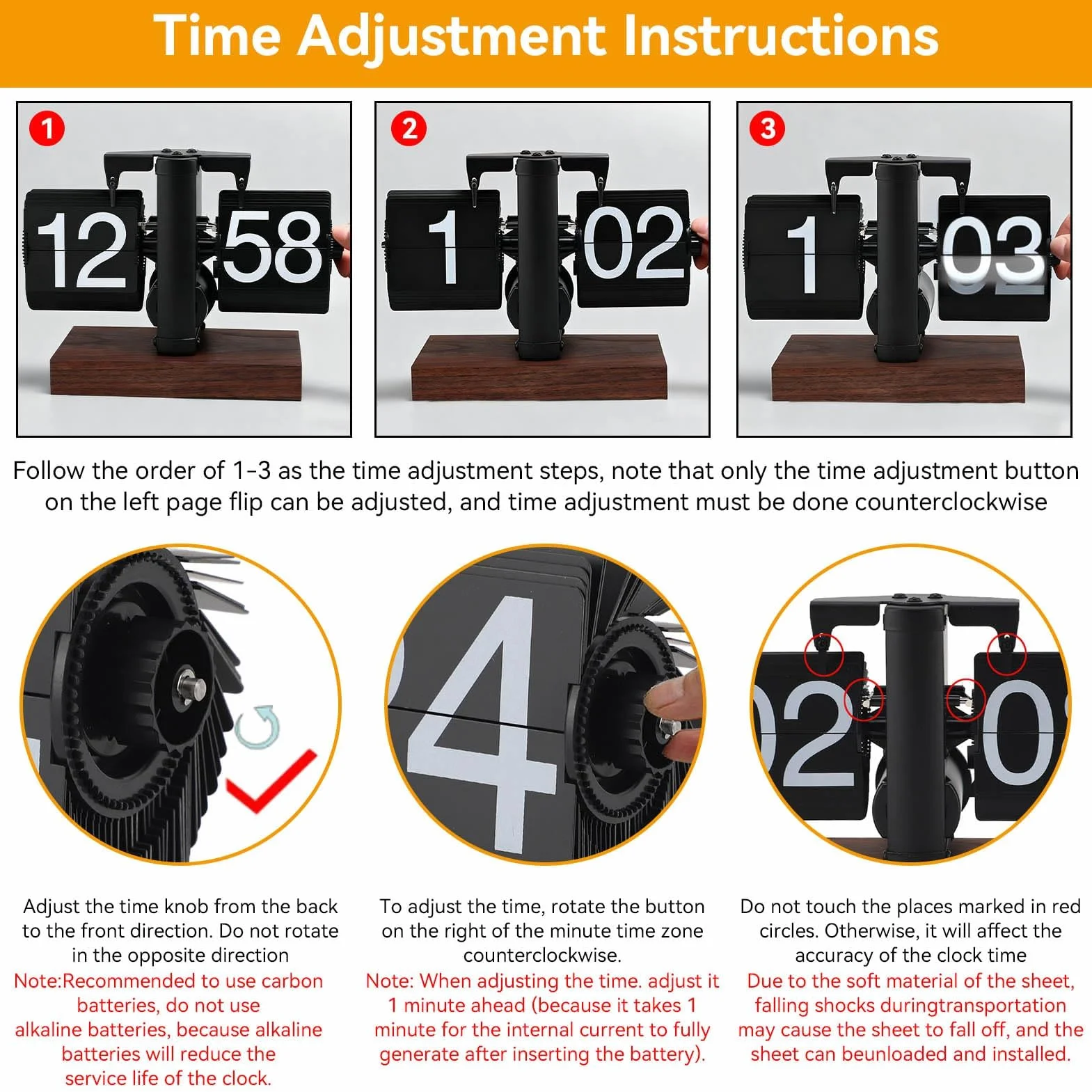 HERCHR Reloj Digital Abatible Vintage, Reloj de Escritorio Retro con Base de Madera, Reloj Despertador de 24H con Engranajes Internos