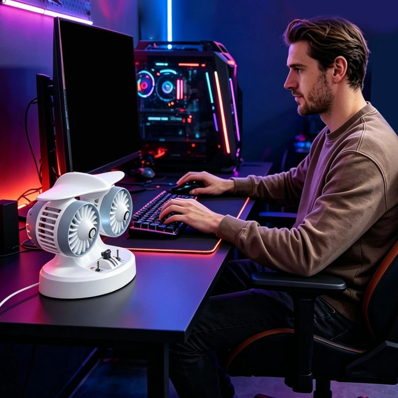 Ventilador de Escritorio Portátil Recargable con Nebulización y Luces | Ventilador Personal de Escritorio Pequeño y Silencioso para Dormitorio Salón Oficina Escuela Verano Viajes Camping Vacacione