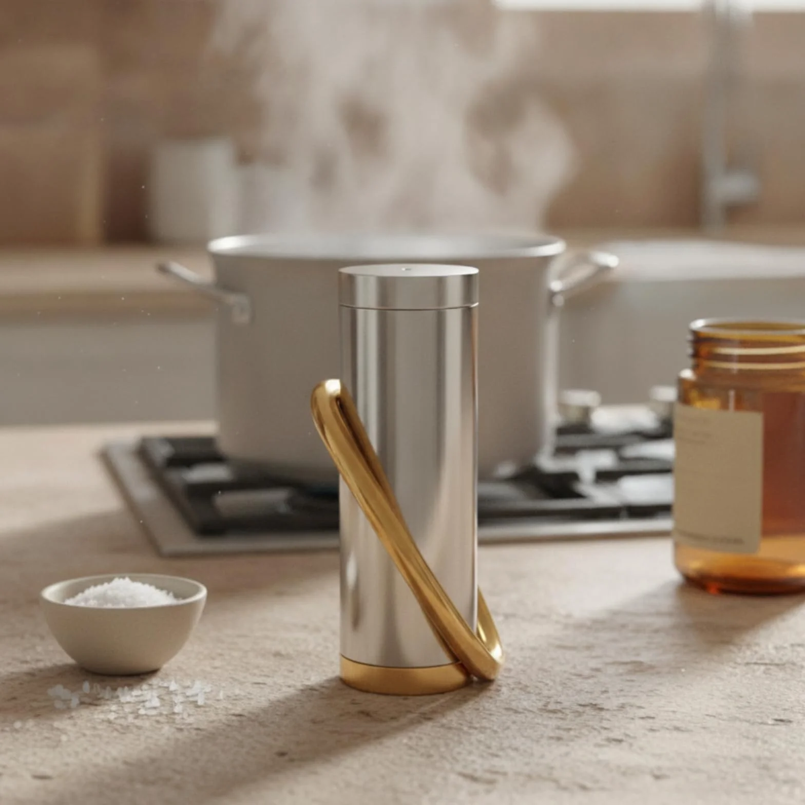 Contenedor de Especias de Cocina Bote Dispensador Tarro de Condimentos Acero Inoxidable con Tapa Orificio Dosificador Diseño Compacto Antihumedad