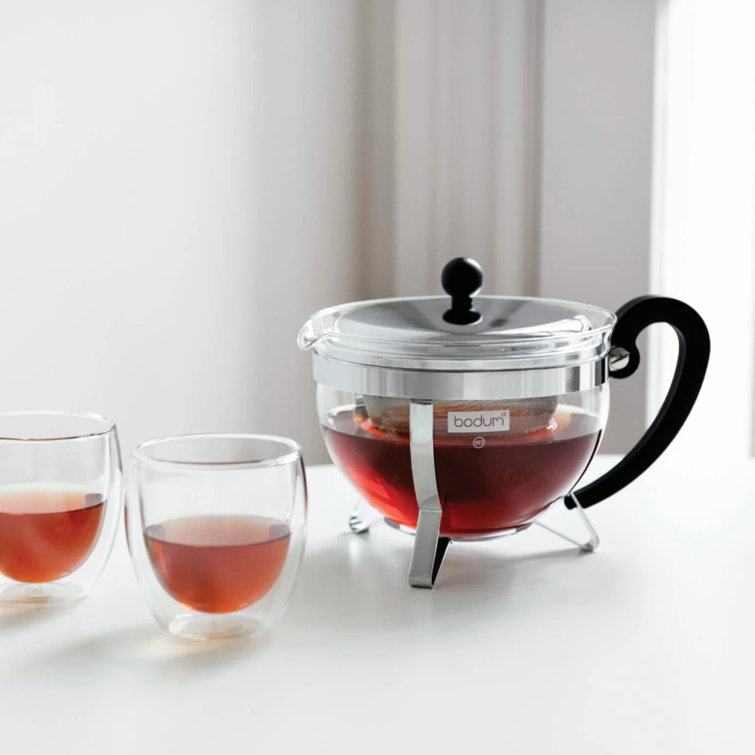 Bodum Chambord - Tetera, 1,3 l, Filtro y Tapa, Acero Inoxidable Brillante