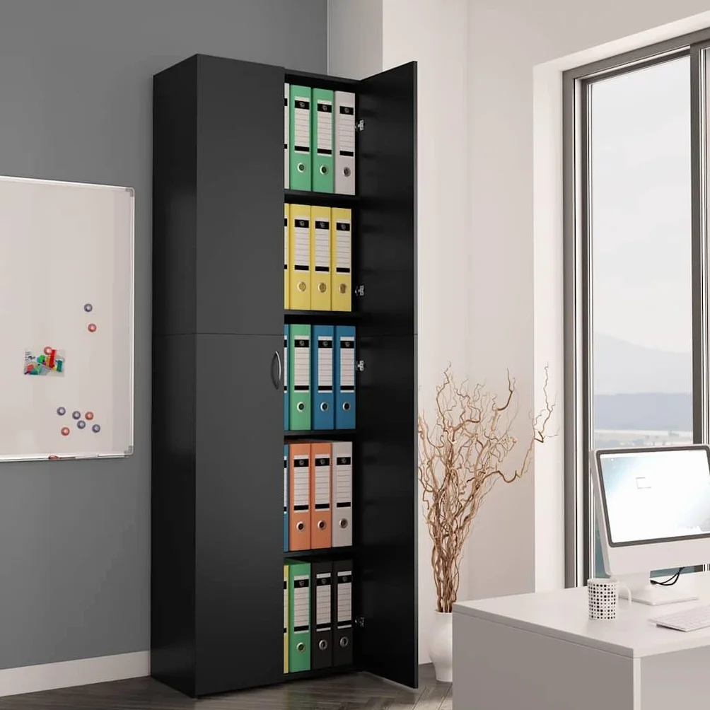 vidaXL Armario Oficina de Contrachapada Mobiliario Archivador Diseño Elegante Estilo Minimalista Clasificación Organizada Archivos Negro 60x32x190cm