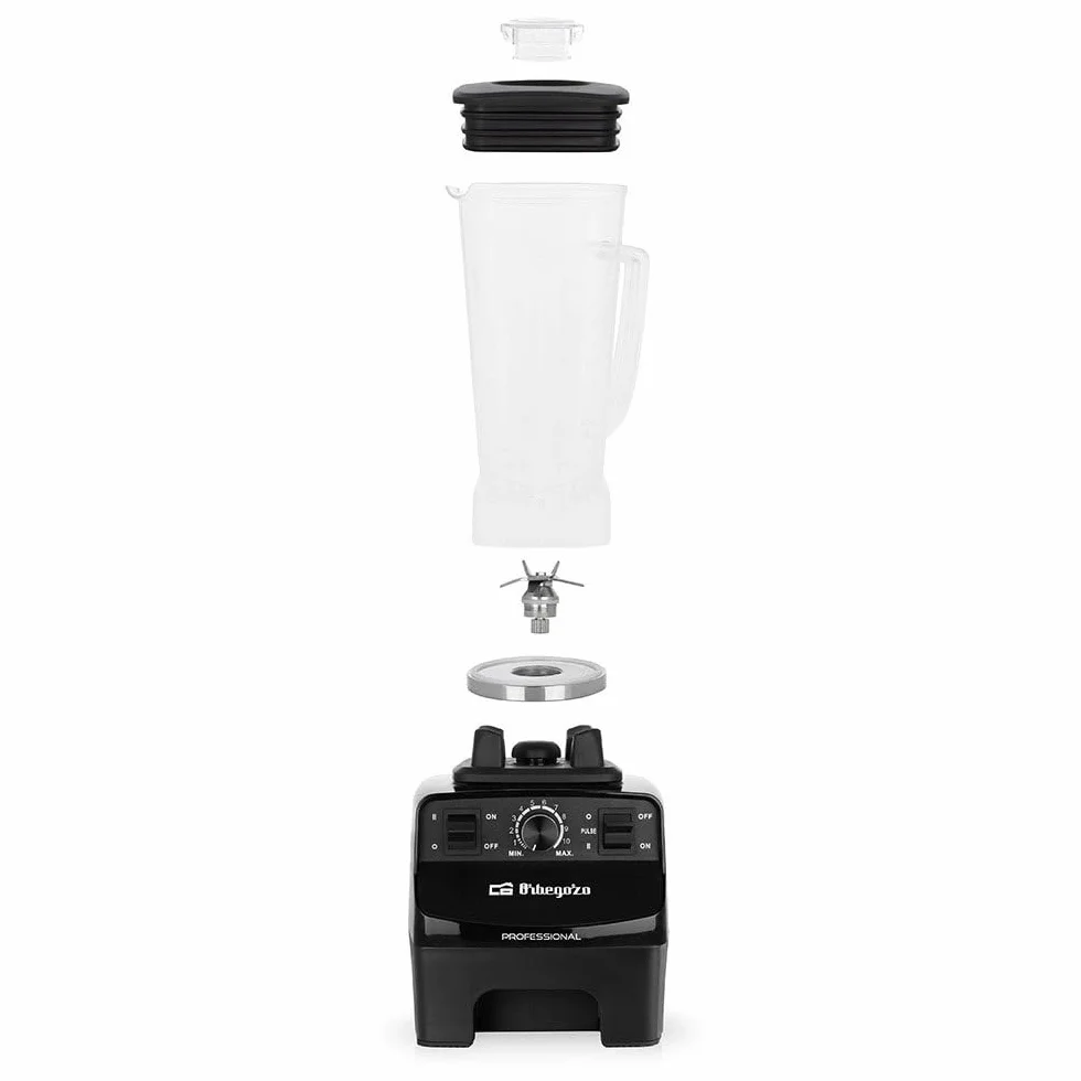 Orbegozo BV 9650 A Batidora de vaso profesional, motor AC de cobre de alto rendimiento, vaso 2L de tritán libre de BPA, 30.000 RPM, 1500W, regulador electrónico potencia, cuchilla INOX