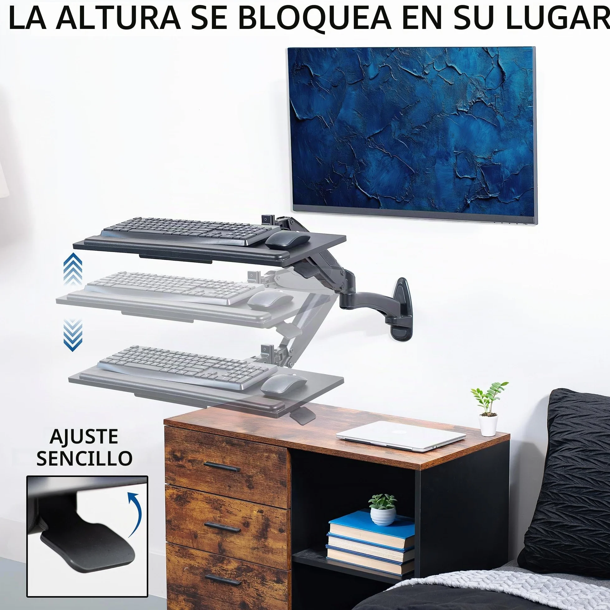 VIVO Soporte de pared para teclado y mouse con resorte neumático de 24 pulgadas, plataforma de escritura ajustable en altura de contrapeso, inclinación ergonómica, negro, MOUNT-KB35B