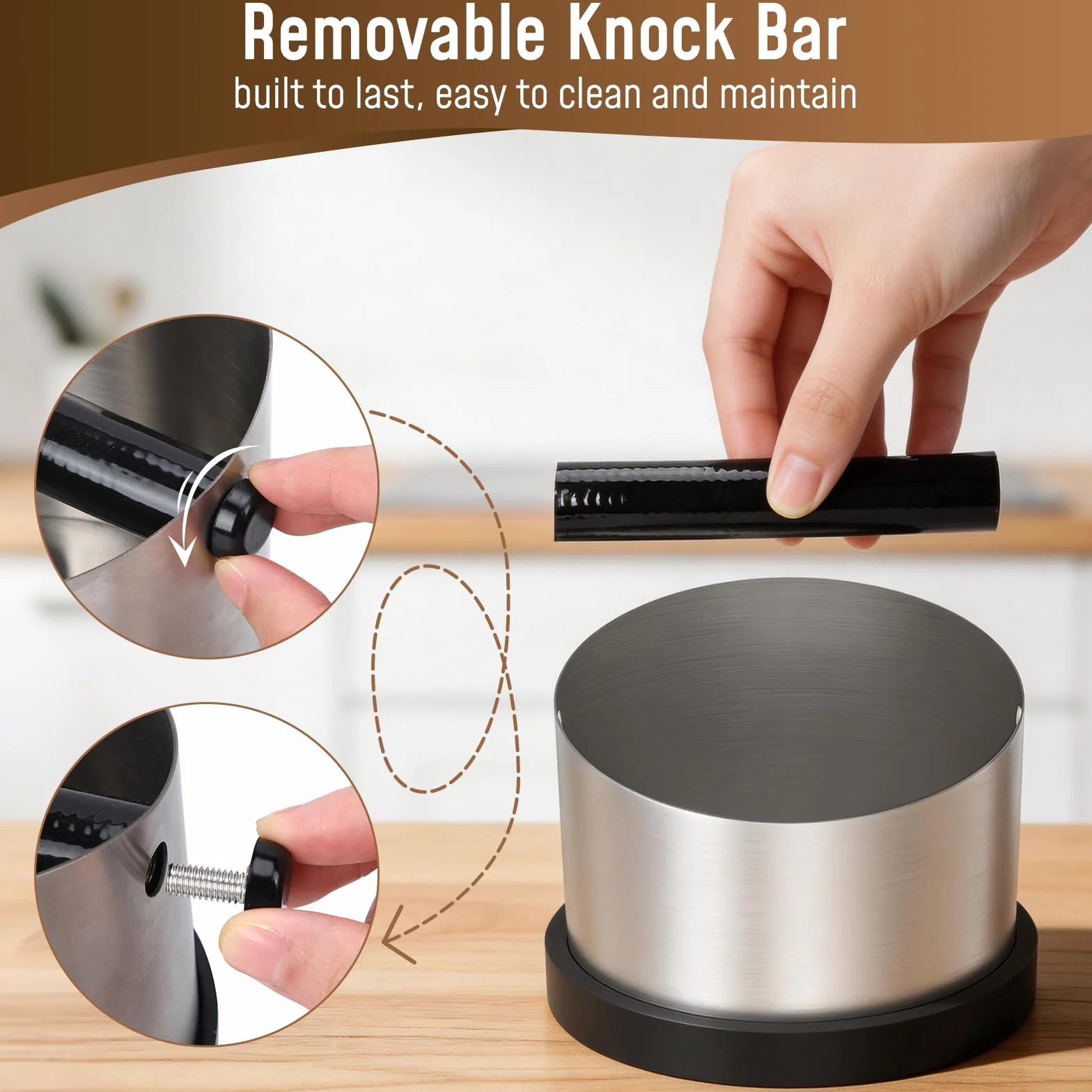 Alyvisun Coffee Knock Box Acero Inoxidable 650ml Cajon Posos Cafe con Barra Extraible Antigolpes