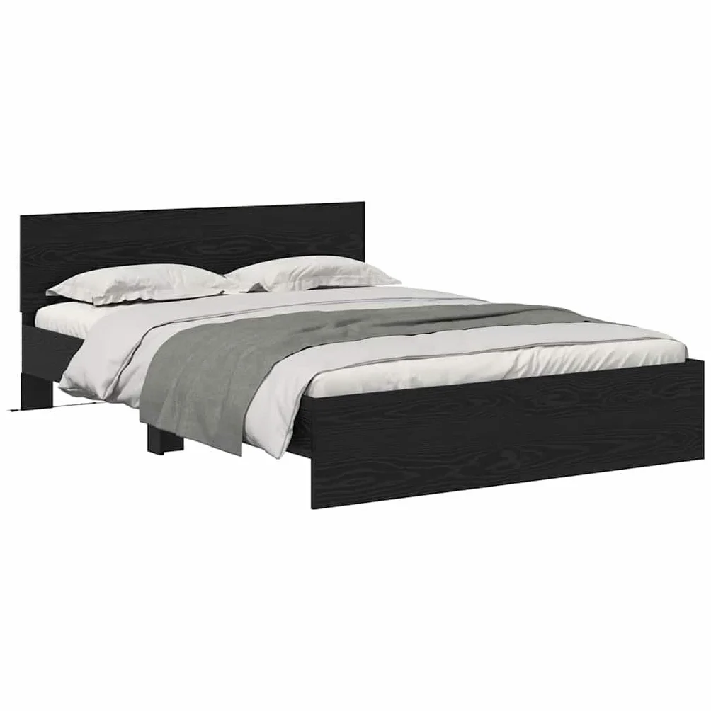 Estructura de cama LED de roble negro, 120 x 190 cm, con luces que cambian de color, diseño moderno y estable de madera para jóvenes y habitaciones de invitados