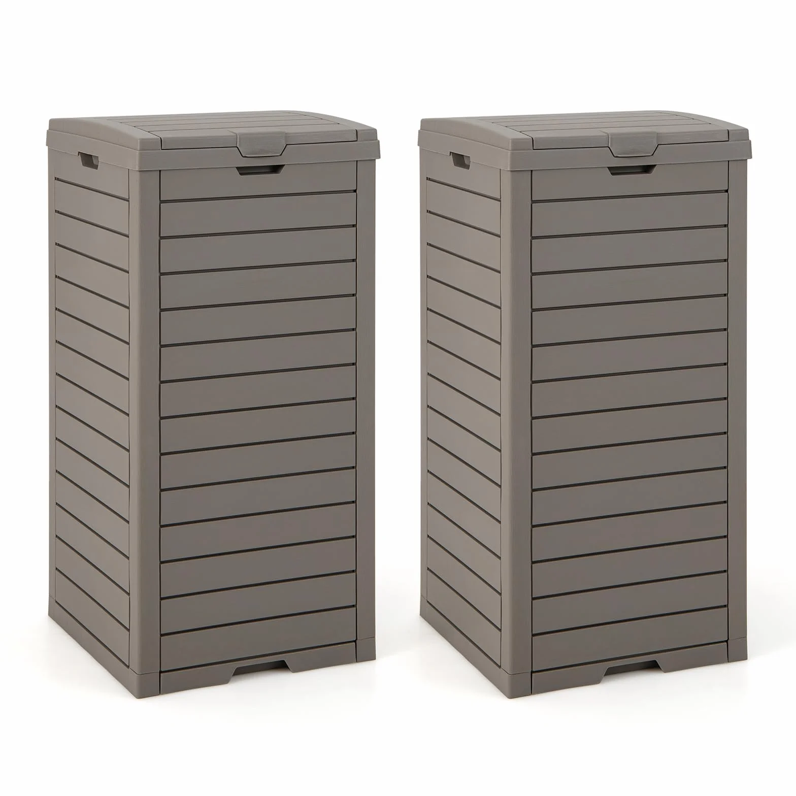 COSTWAY Cubo de Basura para Exterior, 118L Contenedor de Basura con Tapa y Bandeja líquida Extraíble, Bote de Basura de Resina, Contenedor Impermeable de Doble Tapa, 40 x 40 x 86 cm (Marrón, 2 Piezas)