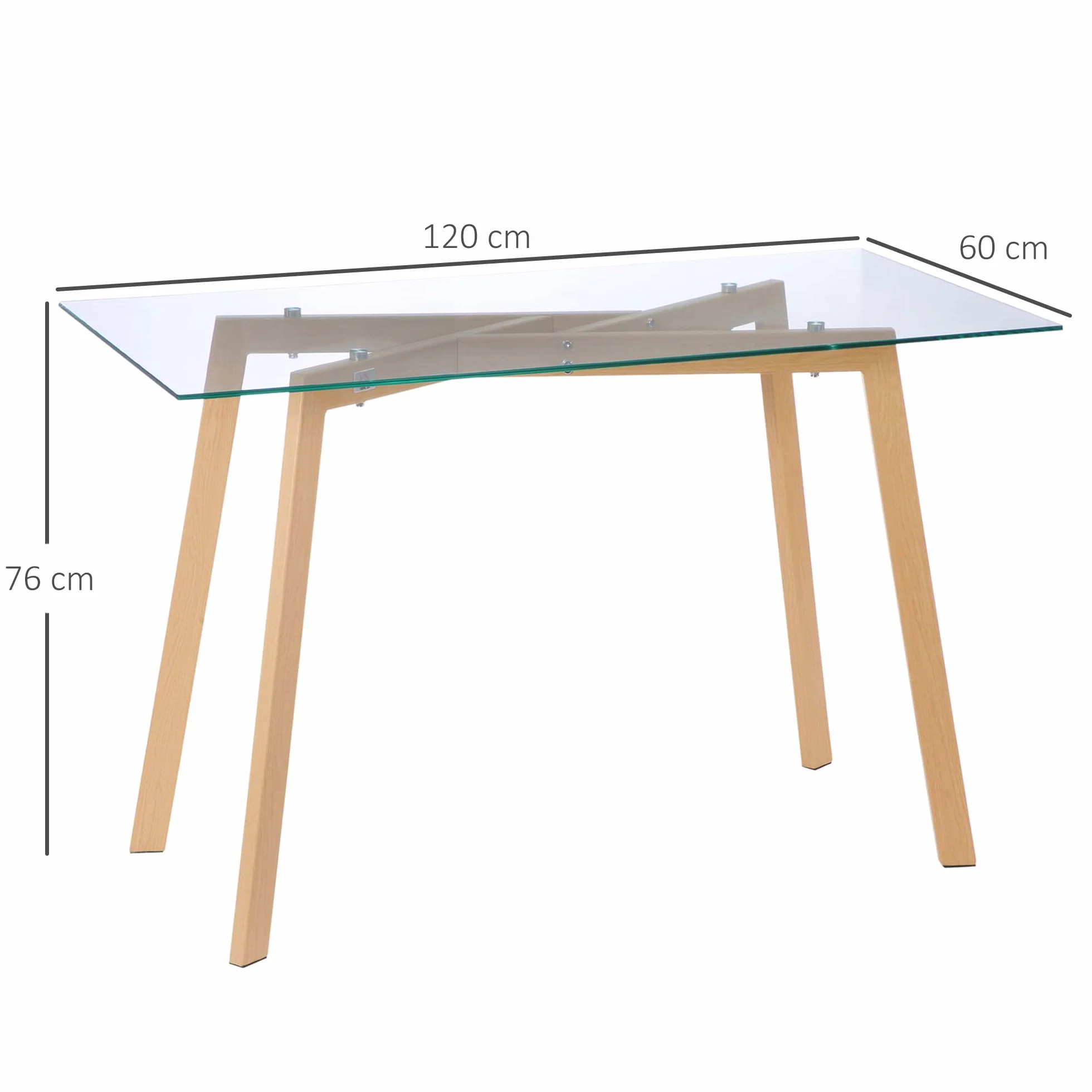 HOMCOM Tavolo da Pranzo Rettangolare per 4 Persone MAX Vetro 120x60x76 cm | Tavolo da Pranzo in Vetro Temperato e Acciaio, per Cucina, Soggiorno