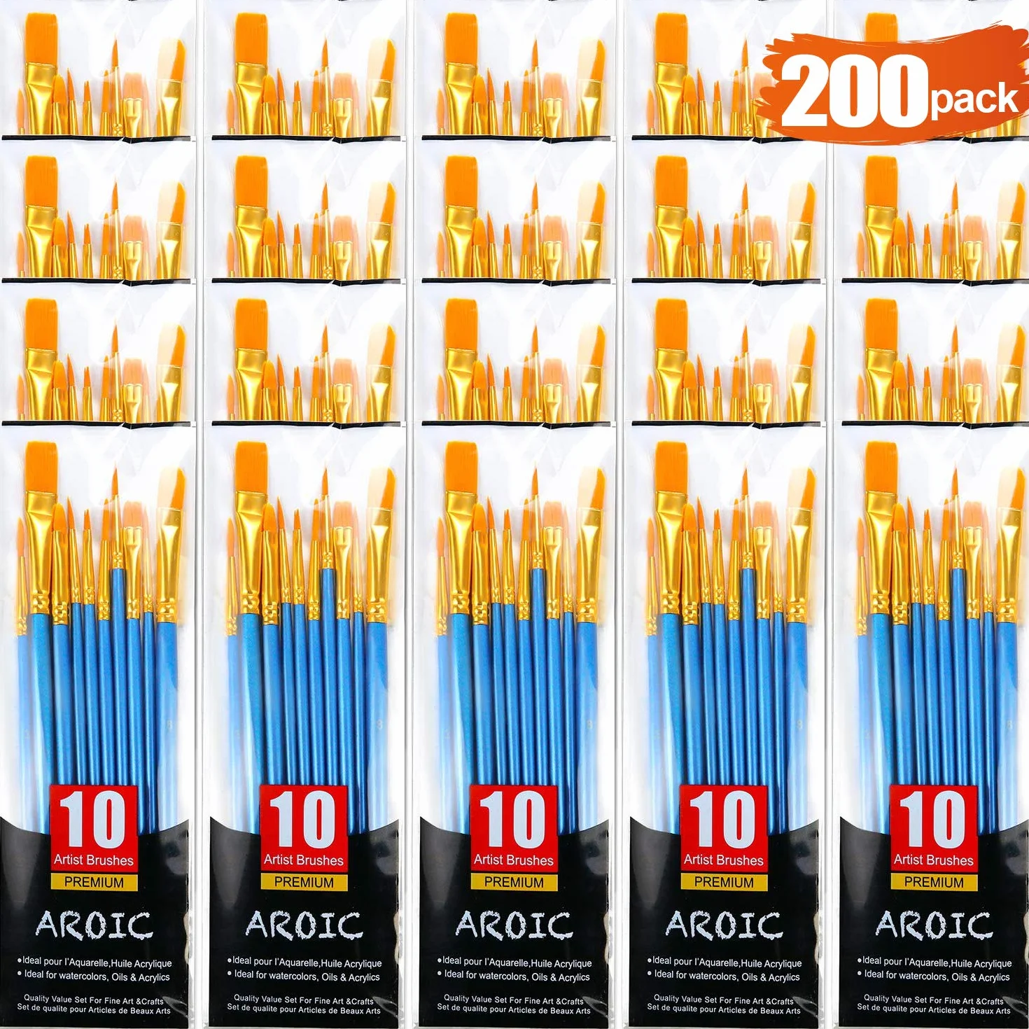 Juego de brochas de Pintura, 20 paquetes/200 Piezas, Cabezal de Cepillo de Nailon, Apto para óleo y Acuarela, Traje de Pintura artística, Amantes de la Pintura.