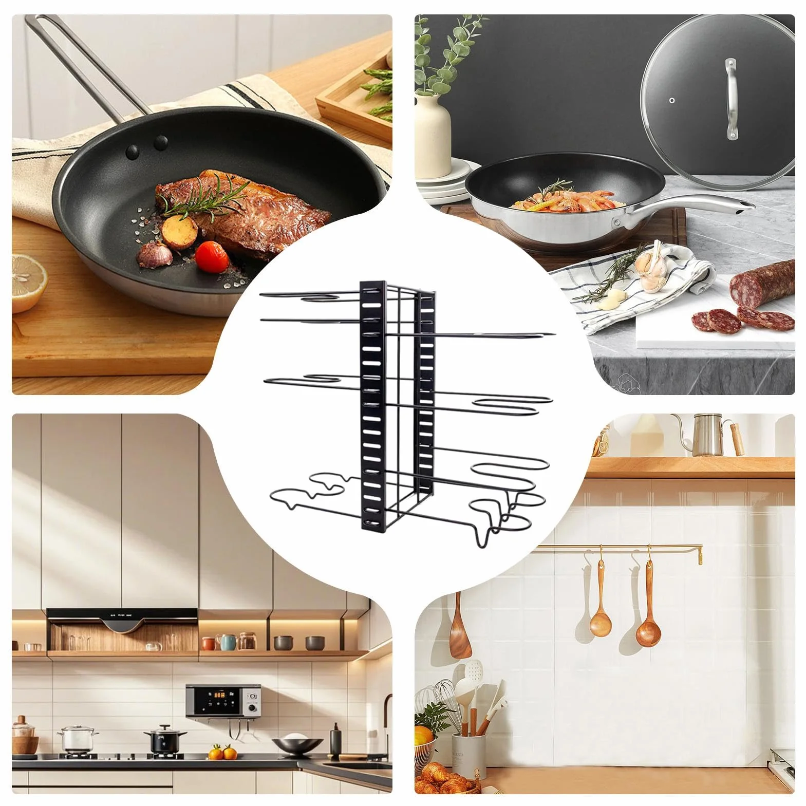 Organizador de Ollas y Sartenes Organizador de 8 Niveles | Soporte para Sartenes para Gabinete para Organizar Utensilios de Cocina Plato Fuente Estante Despensa