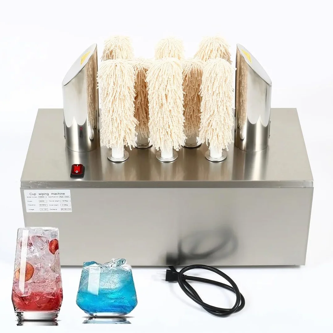 Pulidora Eléctrica de Vasos y Copas, Pulidora Profesional de Copas con 3/5/8 Cabezales de Microfibra de Alta Densidad, Secado por Aire Caliente 360°, Elimina Manchas de Agua e Huellas A8