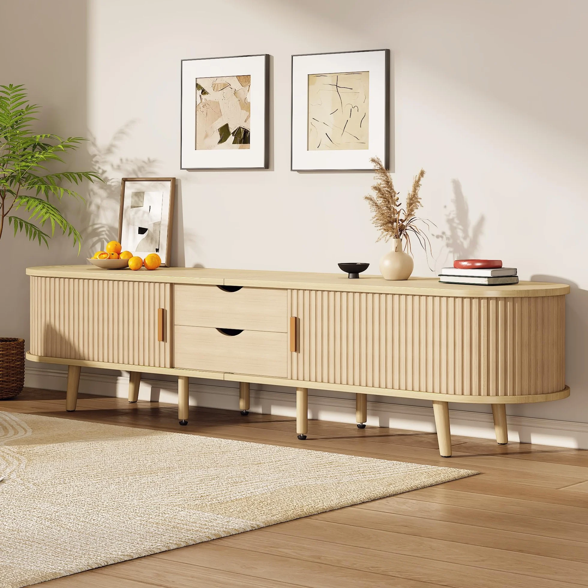 Mueble de TV para salón de 175 x 40 x 42 cm con espacio de almacenamiento, tablero de fibra de densidad media, 2 cajones