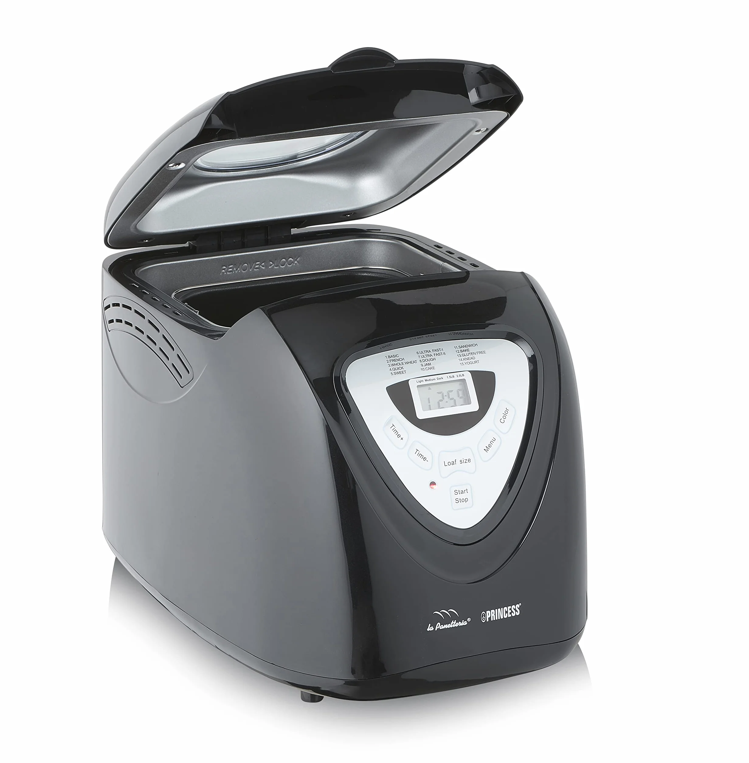 Princess 152009 Panificadora Completamente automática óptimo para dietas Especiales y alergias, Gluten, 15 programas, Temporizador Digital, Capacidad de 900 Gramos, Negra, 18/8 Stainless Steel, Negro