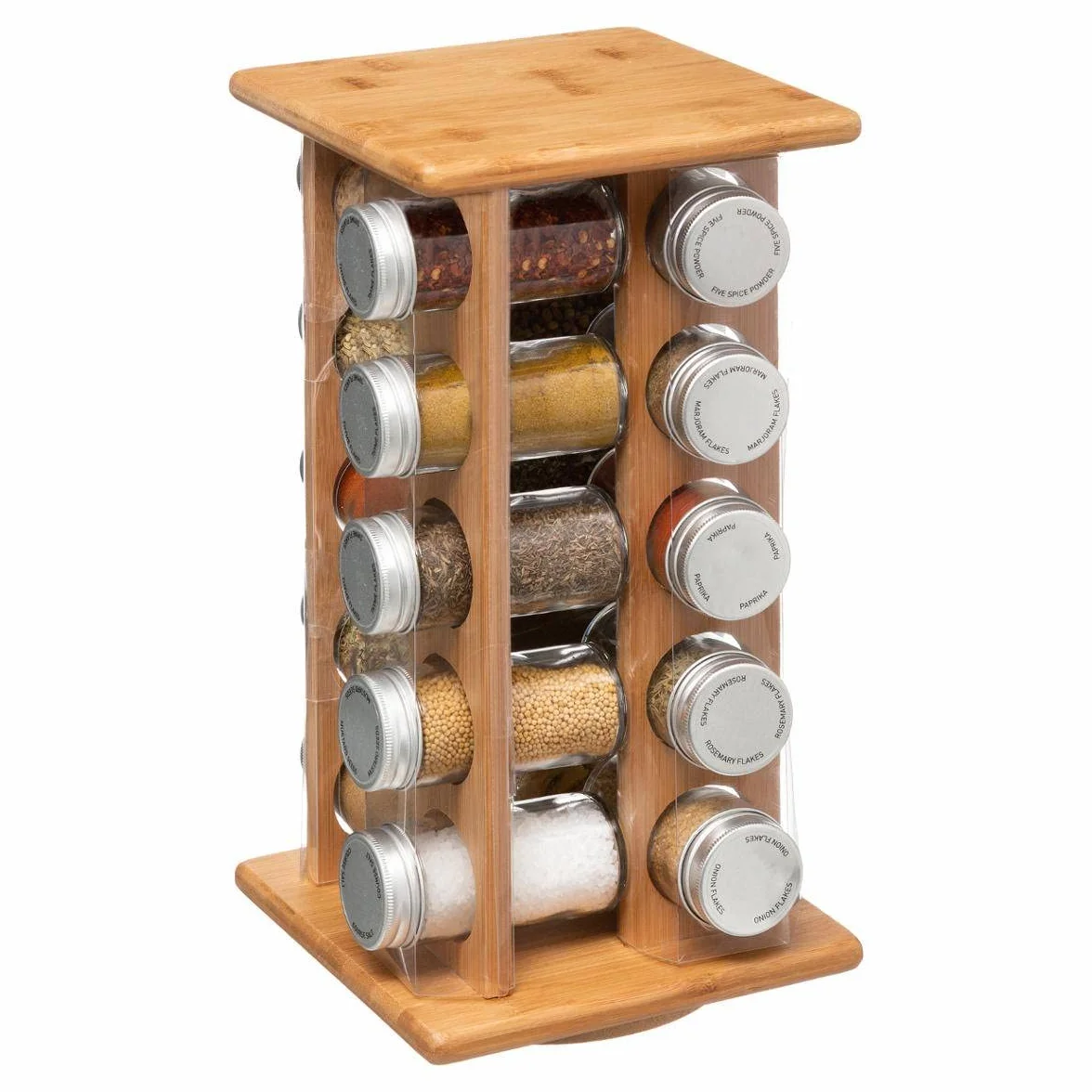 Secret de Gourmet Especiero de Bambú – con 20 Tarros de Especias – Práctico y Elegante Especiero – Especias Incluidas – Giratorio 360