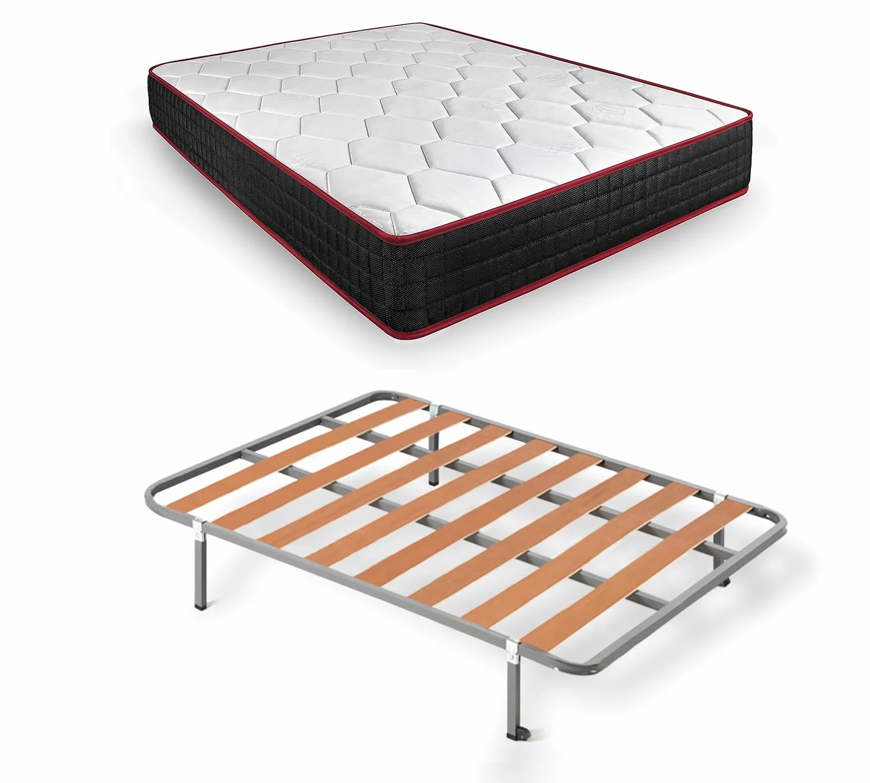HOGAR24 ES | Cama Completa | Somier Basic + Colchón Viscoelástico Memory Premier | Incluye Juego de Patas con Abrazadera de 25 cm | Medidas: 135x190 cm