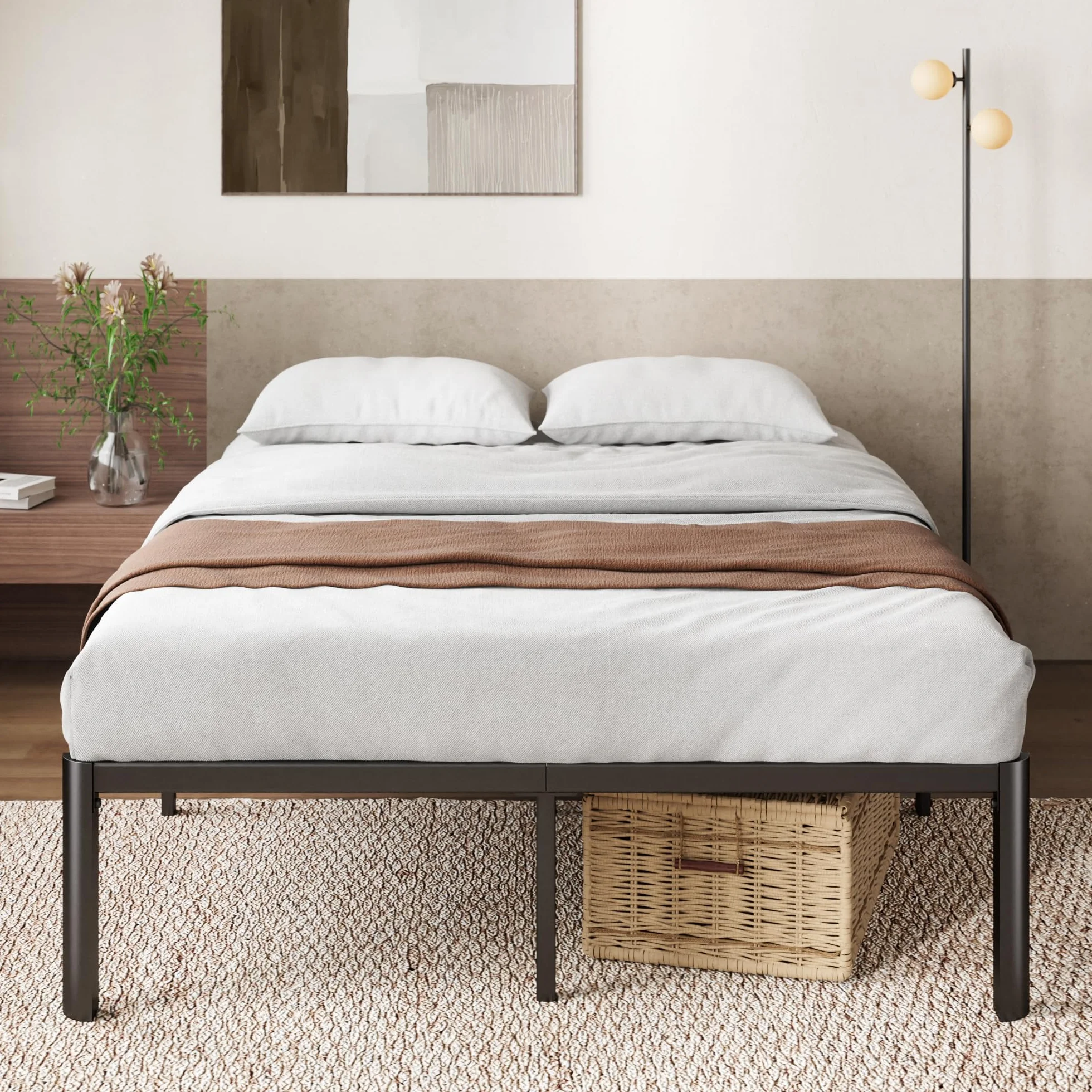 Zinus Van Somier 135x190 cm - Altura 41 cm - Base Cama Matrimonio en Acero - Láminas de Metal - Montaje Fácil- Espacio de Almacenamiento - Negro