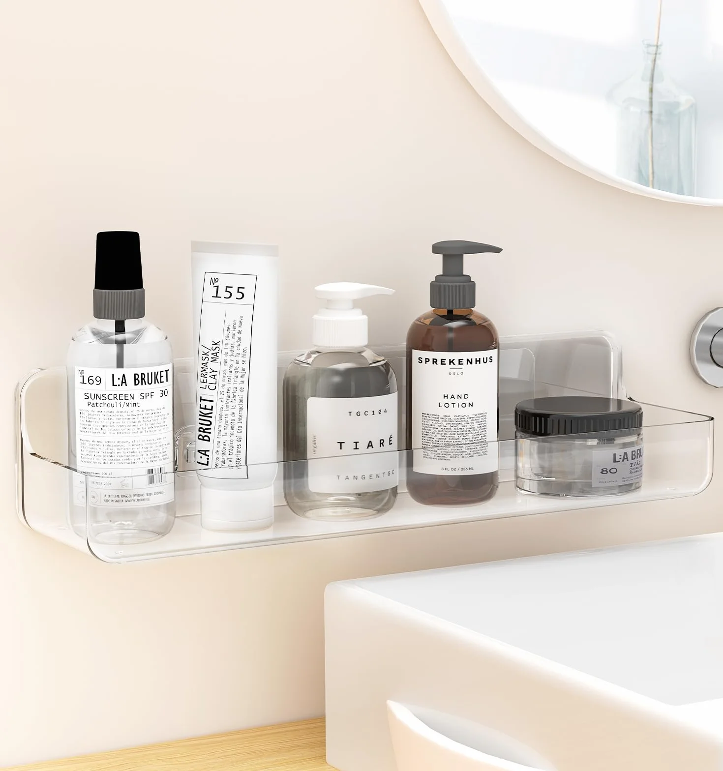 Estantes de Ducha, Organizador de Ducha de acrílico Transparente Adhesivo para baño, Transparente, sin taladrar, Almacenamiento de Ducha de Montaje en Pared