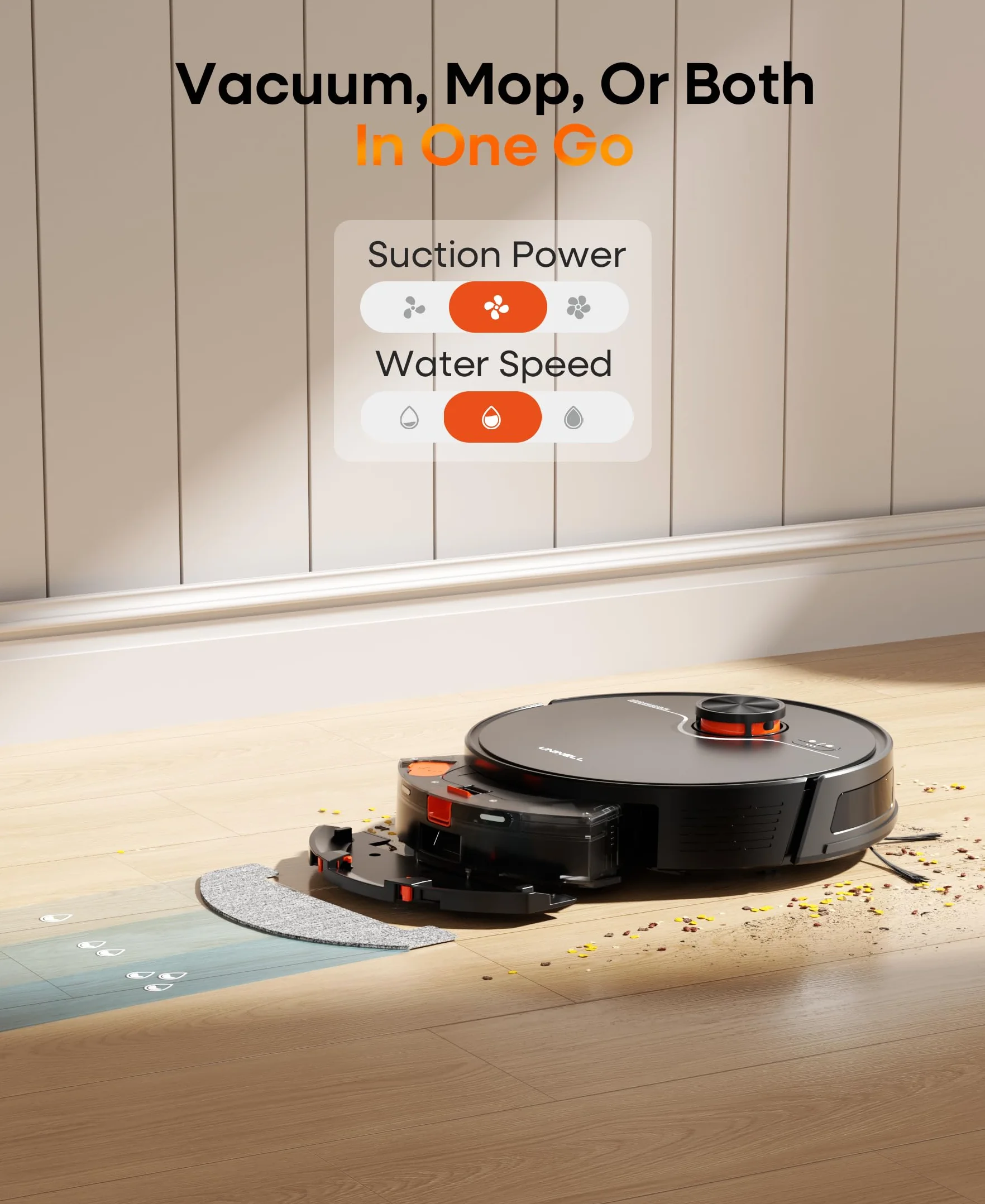 Robot Aspirador y fregona con estación de Vaciado automático, succión de 7000 Pa para Pelo de Mascotas en alfombras, navegación LiDAR CREA Zonas de exclusión, silencioso, Funciona con Alexa