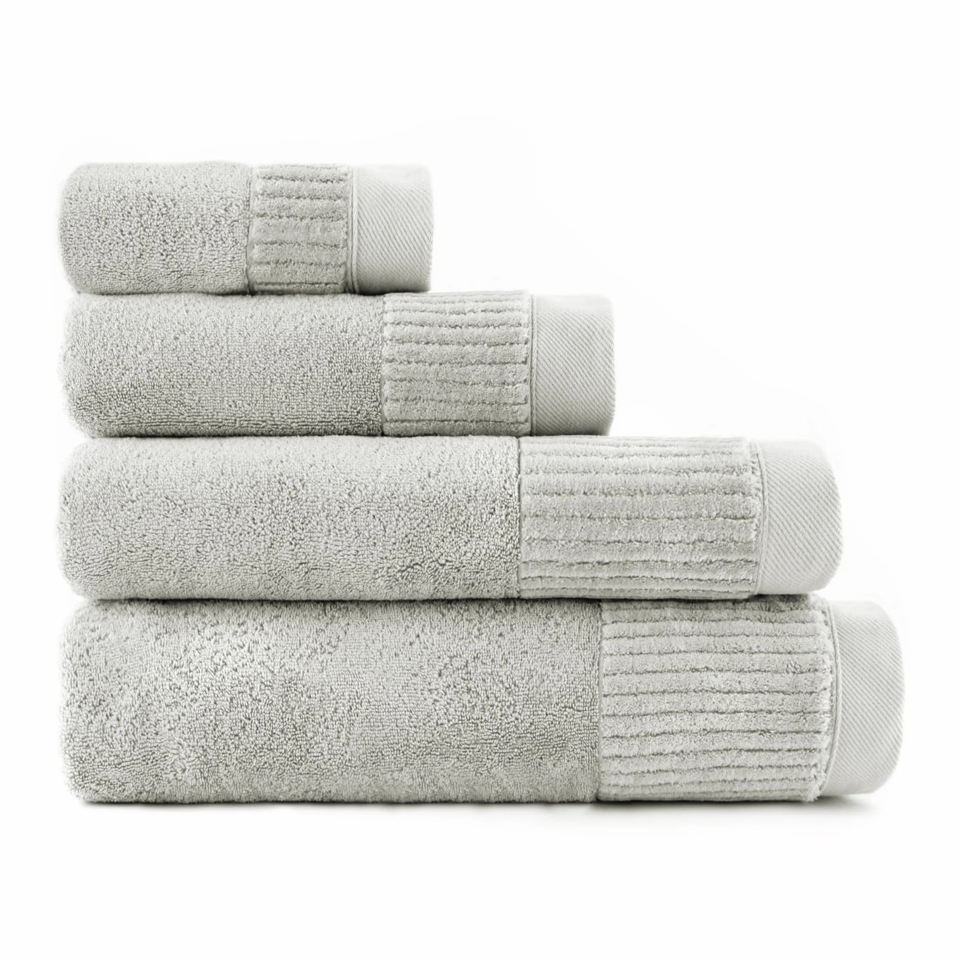 Zwoltex - Toalla de Ducha Grande, 4 Piezas: 30x50/50x100/70x140/100x150 cm, Ultra Suave y Absorbente 600 g/m², 100% algodón orgánico Certificado Gots, ÖKO-Tex, Gris - Colección Porto