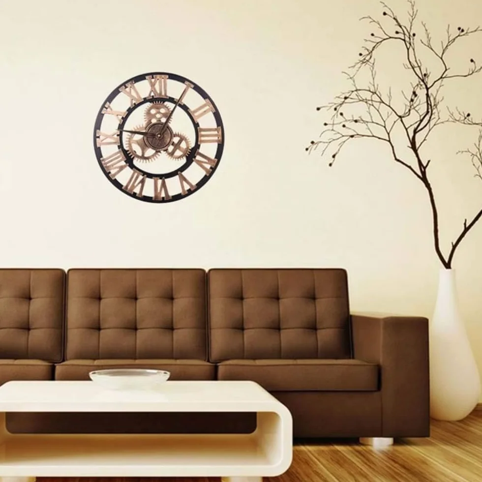 Reloj de pared grande de estilo industrial vintage, reloj de pared con diseño moderno 3D