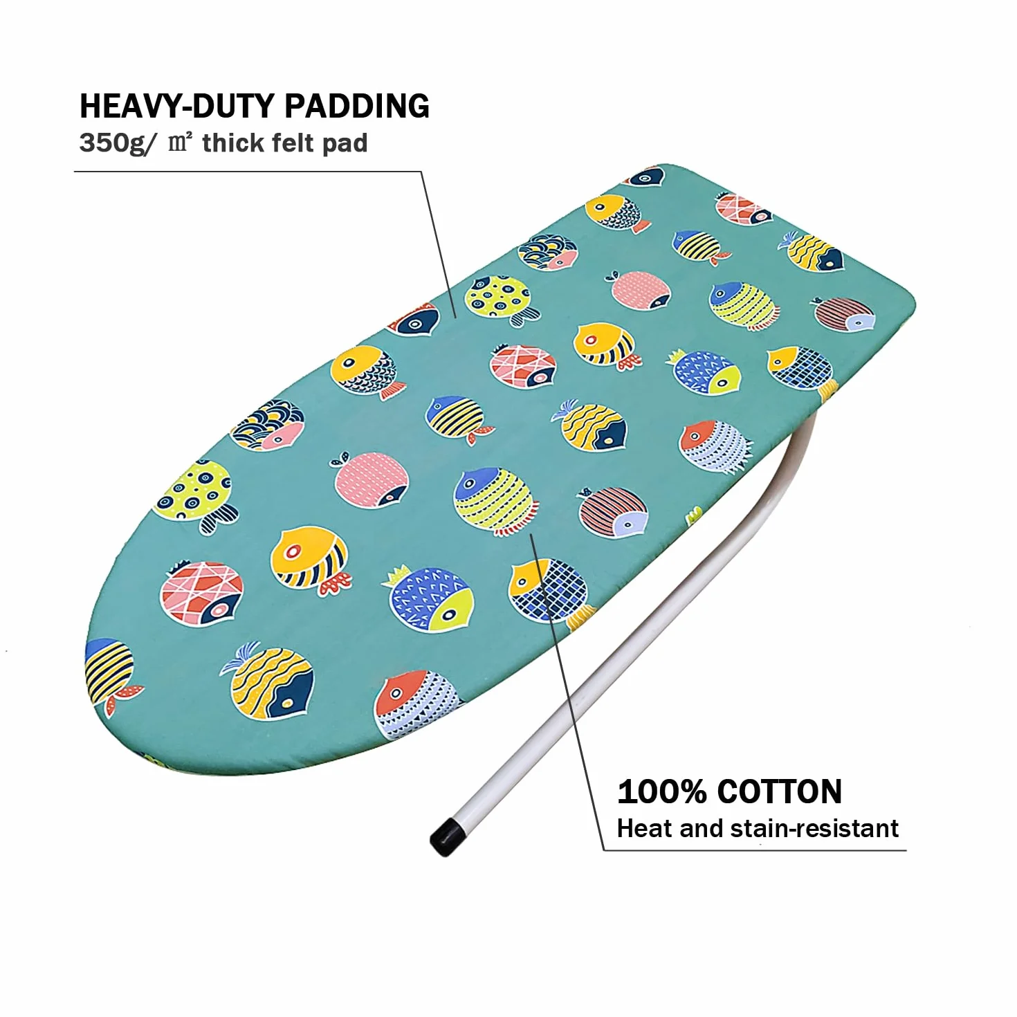 Funda y almohadilla para tabla de planchar pequeña de 12.5 x 30 pulgadas, 3 pares de correas de cierre de velcro, bordes elásticos, funda para tabla de planchar de 2 capas con acolchado grueso