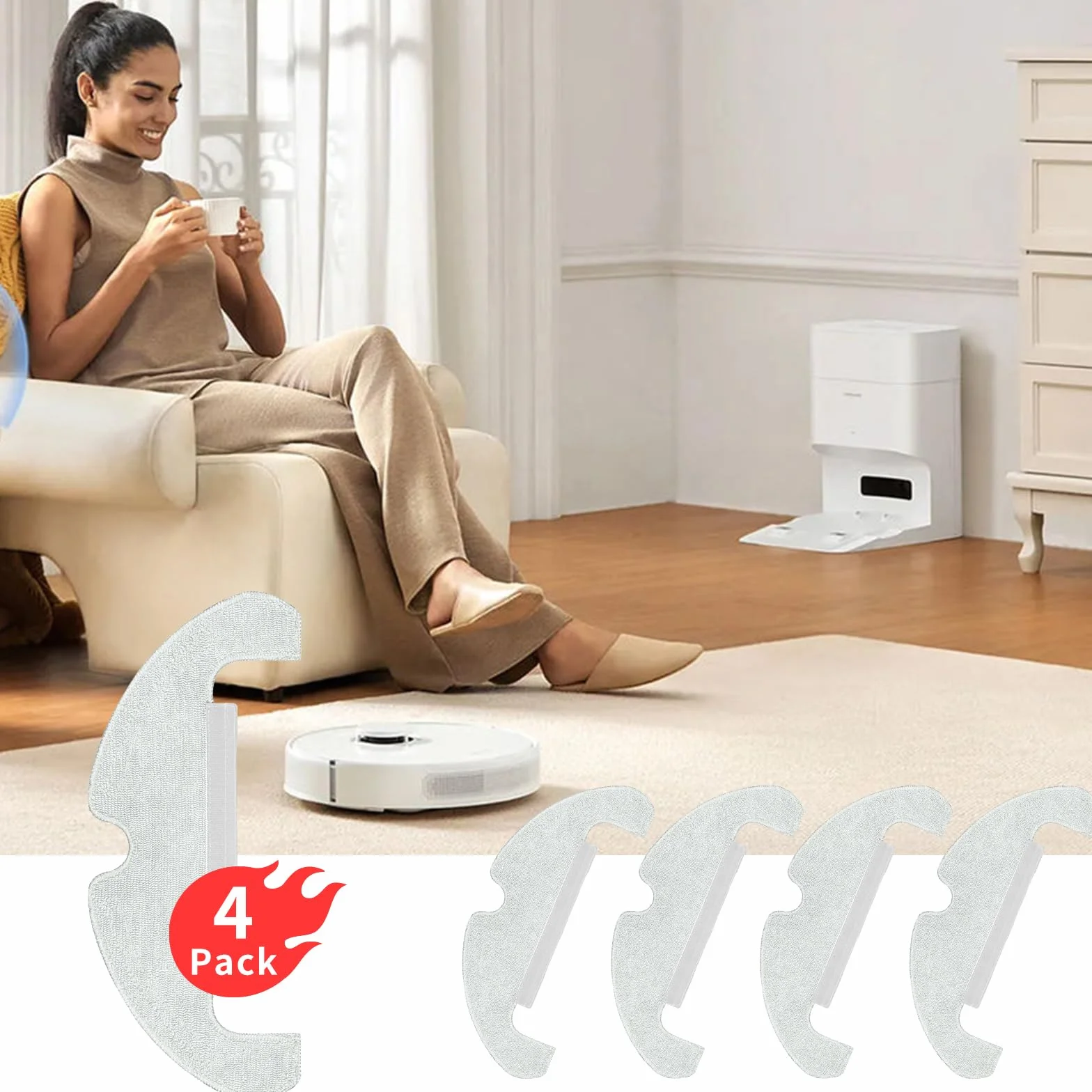 PeakLife 4 Paños de Recambio para Dreame D10 Plus Gen 2, D10s Plus, D9 Plus, Z10 Pro
