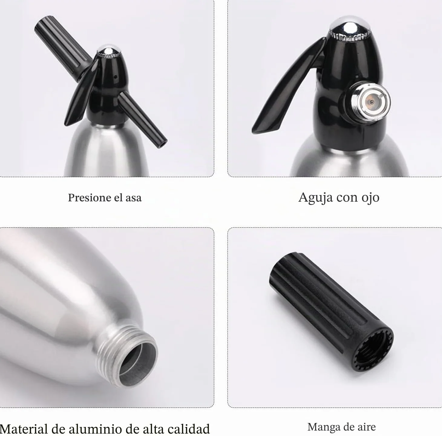 1L Botella de Sifón de Soda Profesional Aleación de Soda Soda Carbonatada Seltzer Creador de agua con regulador de presión para bebidas de jugo Cóctel(Silver)