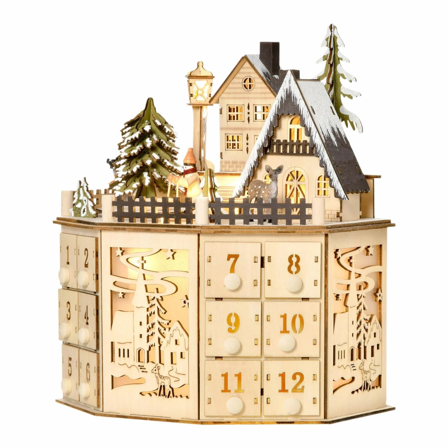 Calendario de Adviento de Madera Navideño con Luces LED para Decoración del Hogar Y Fiestas.