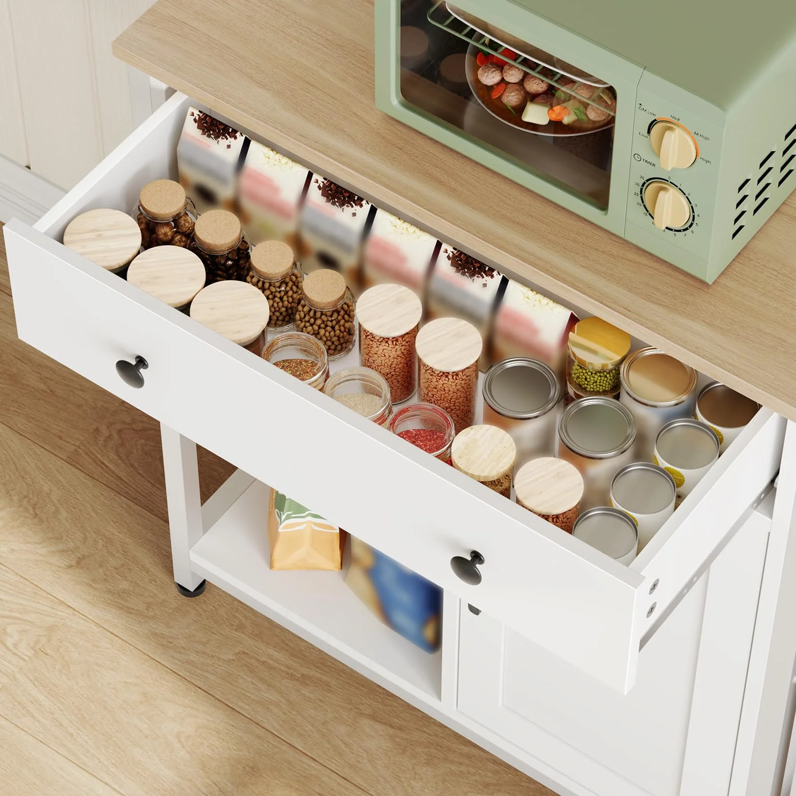 HOOBRO Aparador con 1 Cajón y Estante Ajustable, Armario de Cocina, Mueble Auxiliar Buffet, Gabinete de Almacenamiento, Mesa de Café, para Cocina, Comedor, Sala de Estar, Blanco y Natural EWN70CB01