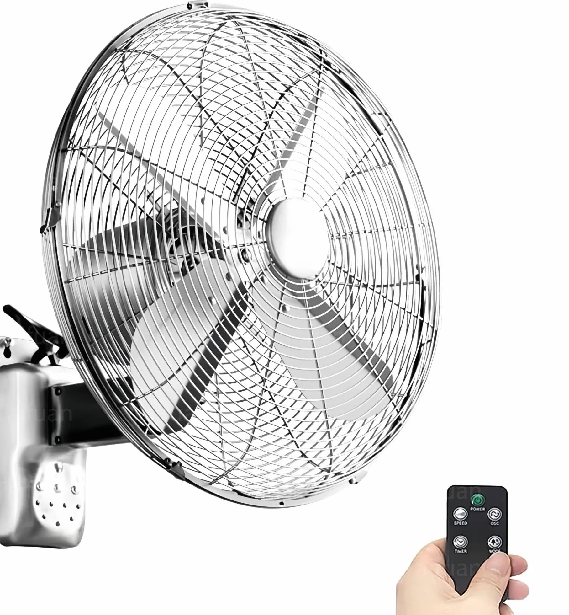 Ventilador oscilante de pared de metal retro con control remoto - Ventilador exterior de 18 pulgadas for patios, dormitorio impermeable, 3 velocidades ajustables - Color plateado(Silver,35cm/14inch)
