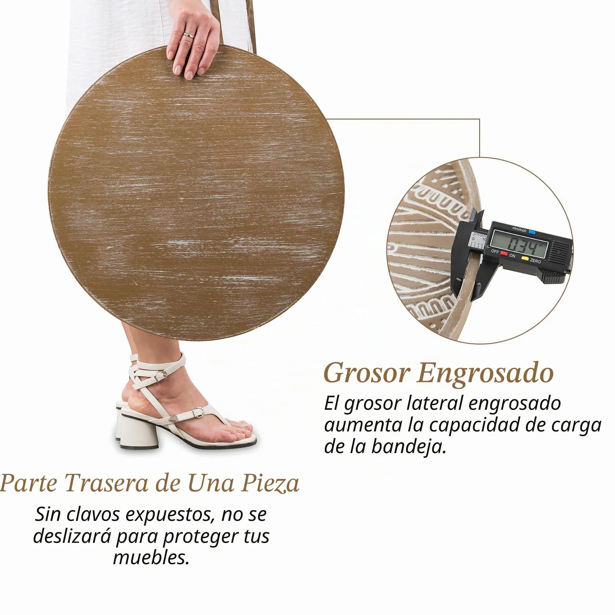 Hanobe Bandeja decorativa redonda grande de madera: Hanobe - Bandeja rústica para mesa de café, decoración de granja, centro de mesa marrón, bandeja redondeada para encimera de cocina, bandeja otomana