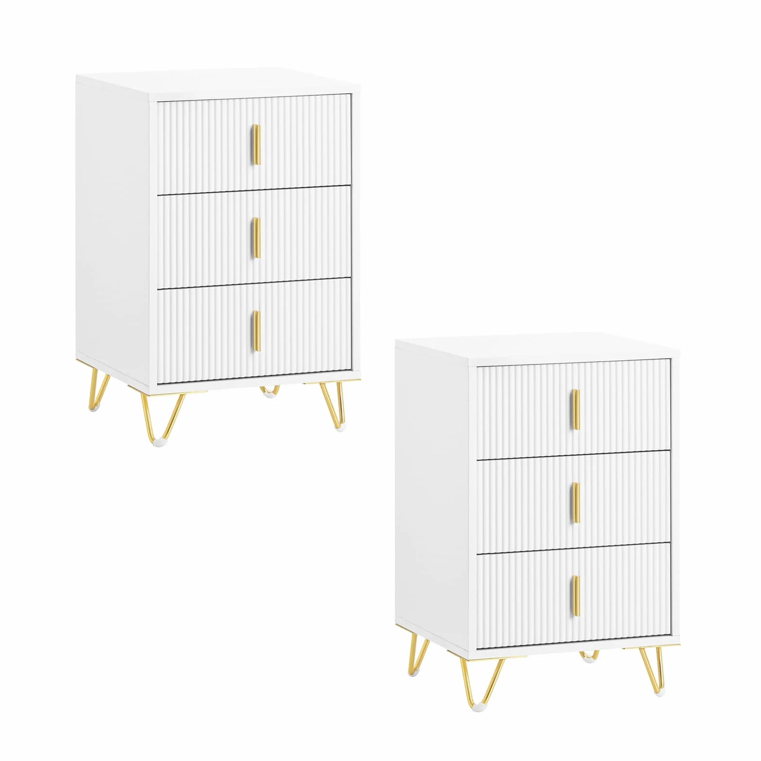 SoBuy Juego de 2 Mesita de Noche con 3 cajones, 63 cm Altura ergonómica & 33 kg Carga, Mesa de Noche para Dormitorio y salón, Ideal para Espacios pequeños, Blanco, 40 x 40 x 63 cm, FBT115-L-Wx2