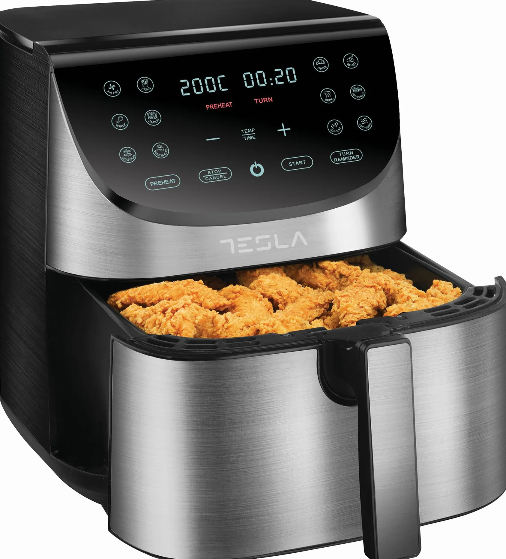 Tesla Freidora de Aire AF701BX, Cocción Saludable y Rápida, Capacidad de 7L, Pantalla Táctil Digital, Negro-Inox