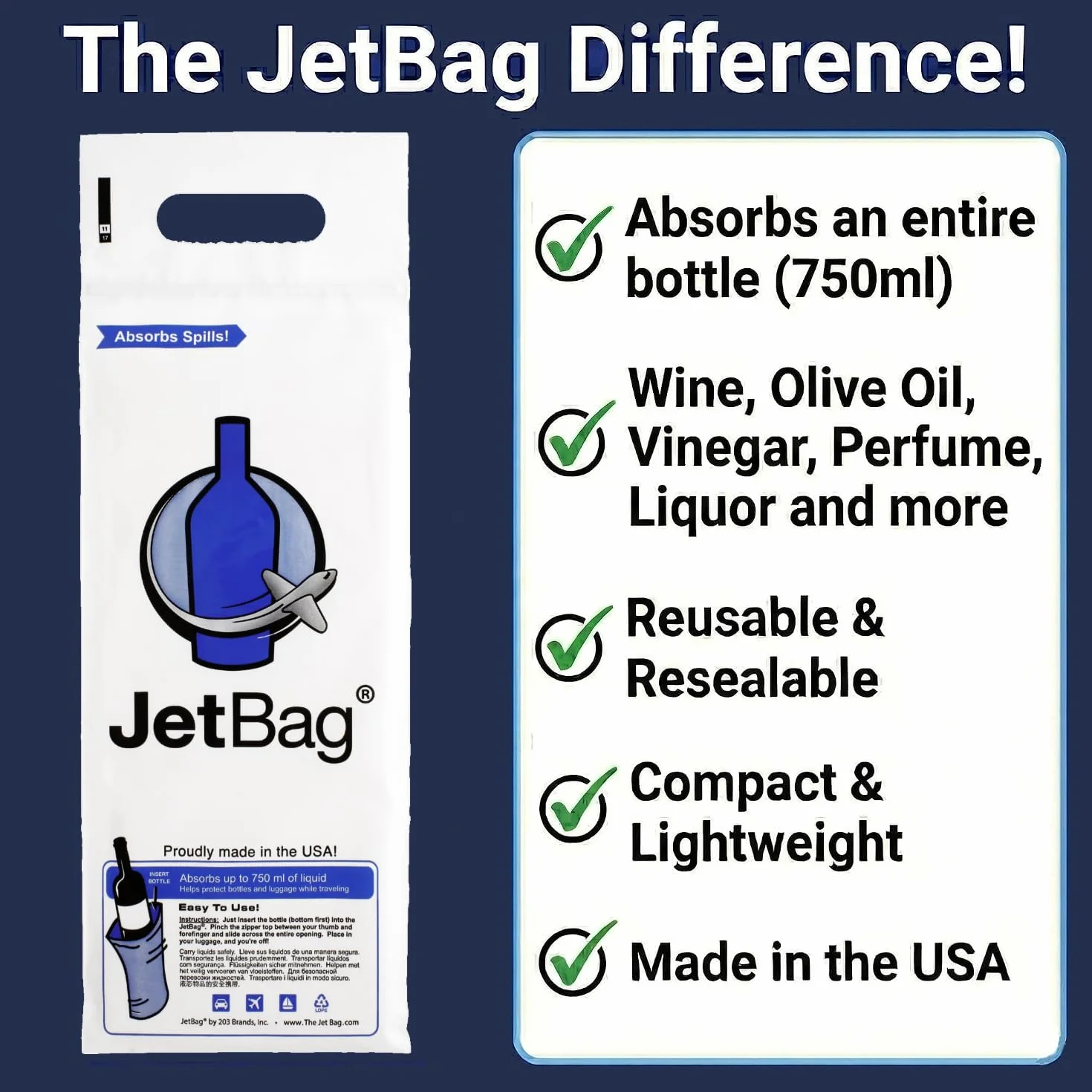 JetBag Bold - Las bolsas protectoras de viaje absorbentes originales para botellas de vino - Bolsas reutilizables para botellas (paquete de 3) fabricadas en los Estados Unidos
