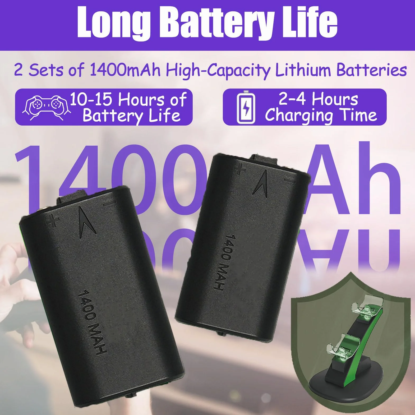 Cargador con Doble asa, estación de Carga Doble con 2 baterías e indicador LED, diseño de Base Antideslizante para facilitar su Transporte. (Black)