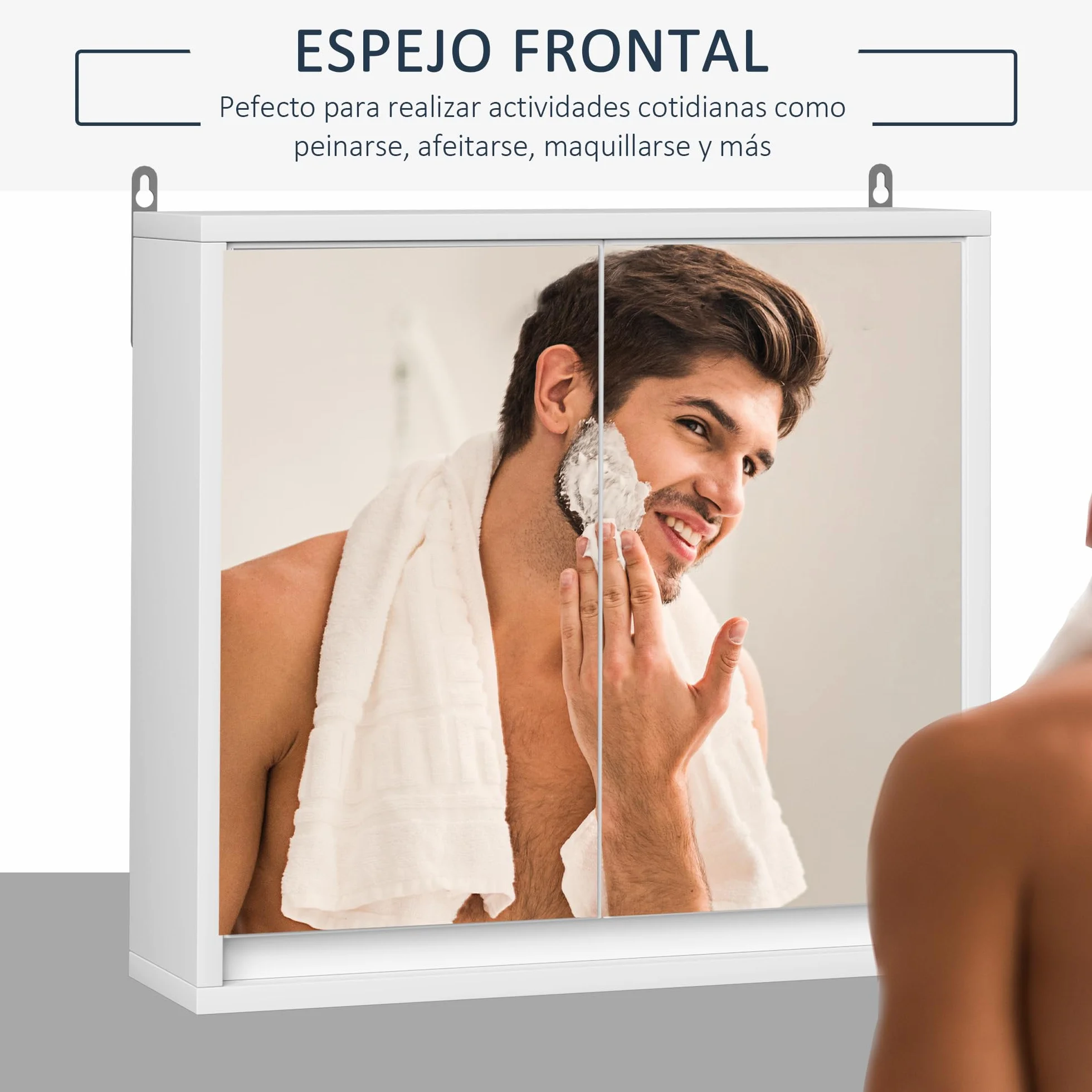 HOMCOM Armario de Baño con Espejo con 2 Puertas y Estante Ajustable Mueble Colgante de Baño para Aseo Estilo Moderno 48x14,5x45 cm Blanco