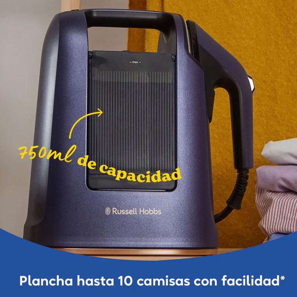 Russell Hobbs Plancha Vertical [2 en 1: Plancha y Vaporizador] Steam Genie Maestro (1700W,20g/min) 2 Accesorios: Delicados y Tapicería,Placa Cerámica,Depósito 750 ml,Almacenaje Integrado, 27600-56