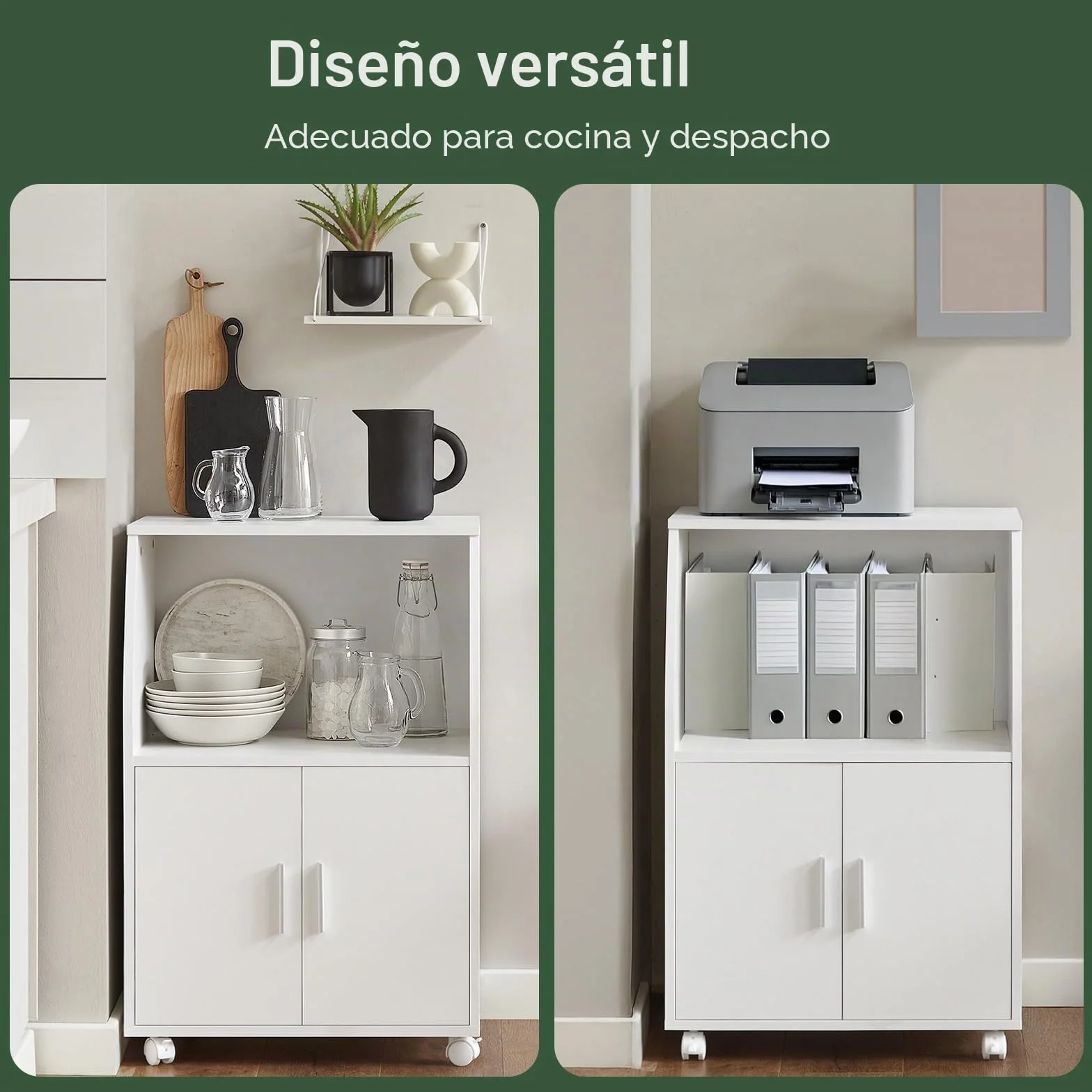 SoBuy Carrito Cocina Blanco con Ruedas – Mueble Auxiliar con Puertas y Estante Ajustable – Carro de Cocina Compacto para Almacenaje en Oficina o Comedor, 92x59x40cm FRG241-W