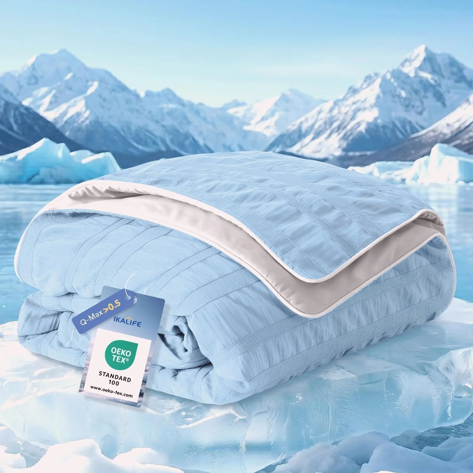IKALIFE Manta Refrescante para Personas - Manta Fria Verano para Sofa Cama Q-MAX>0.5 Cooling Blanket Sabana Refrescante Enfriamiento Refrigerante Mantas Fresca Verano Azul 200x220 cm
