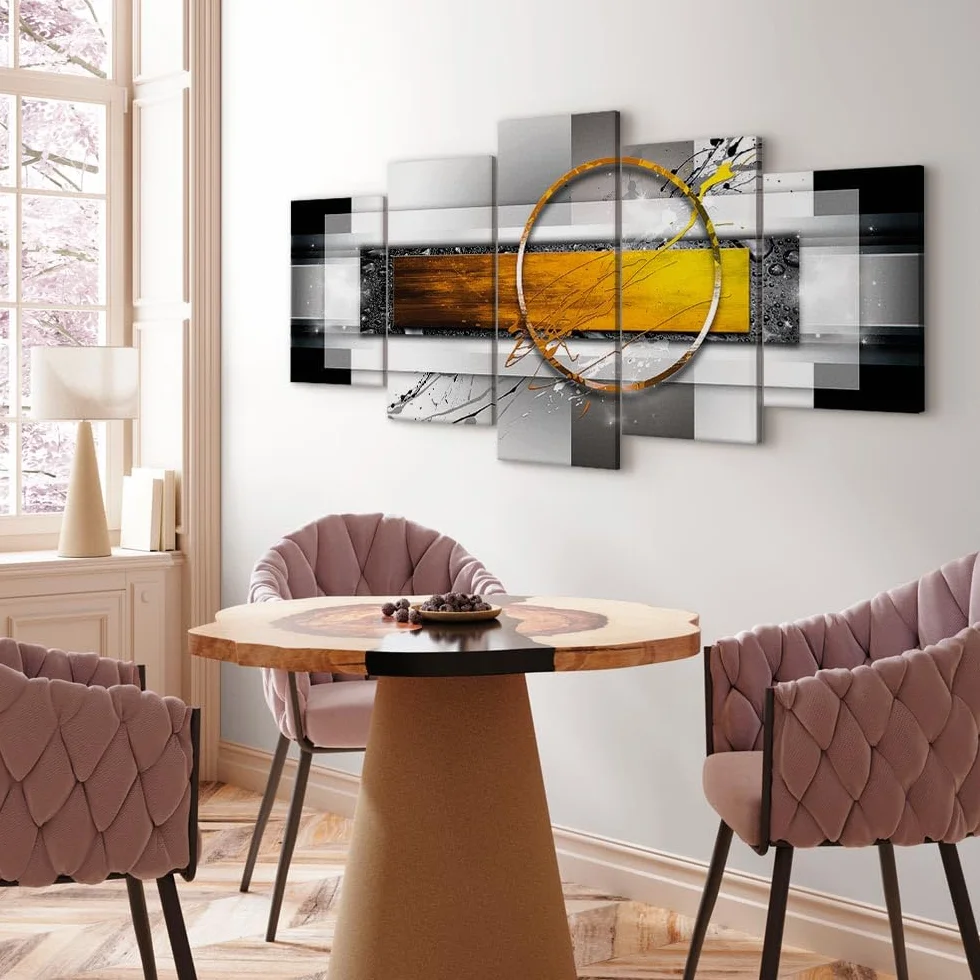 Cuadros B&D XXL - Cuadro en Lienzo Abstracto Moderno 200x100 cm 5 piezas - Impresión en material tejido no tejido cuadros decoracion salon modernos lienzos - geometrico gris Arte a-A-0052-b-p