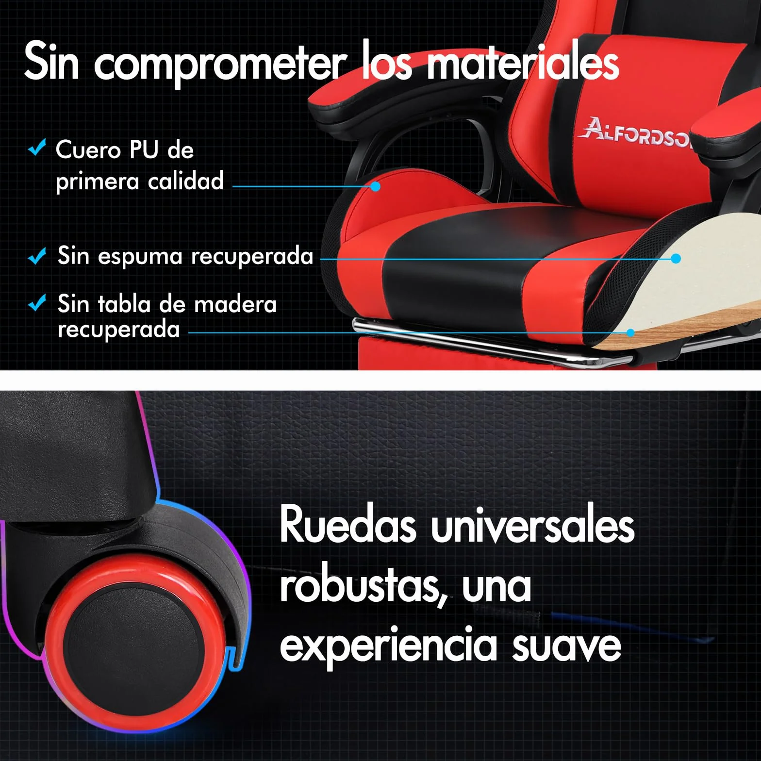 ALFORDSON Silla Gaming con Masaje y LED, Silla Gamer Ergonómica con Cojín Lumbar y Cervical, Reposapiés Telescópico, Iluminación para Ordenador, Videojuego, Juegos, Oficina, Cuero PU(Roja)