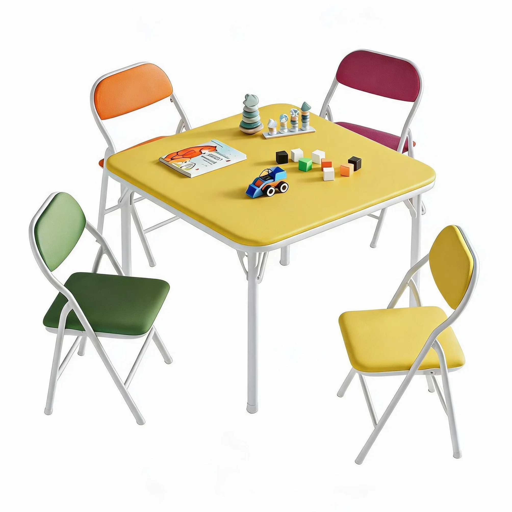 Conjunto Infantil De Mesa y 4 Sillas Plegables, Negro, Acero con Superficie De Cuero PU, Cojines Acolchados, para Jugar, Comer y Aprender